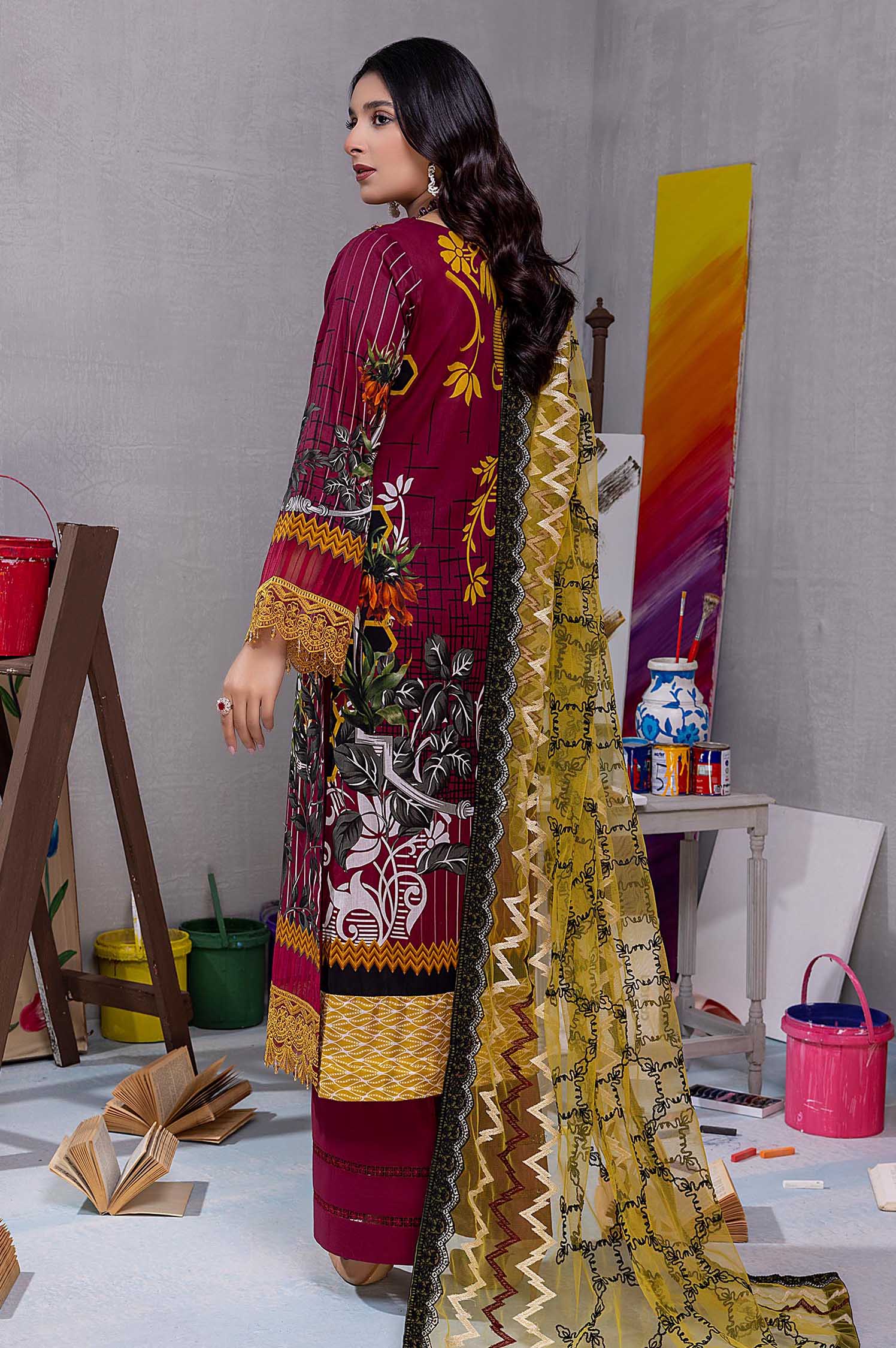 Adan's Libas Bellarose Lawn Collection – Rich Maroon - Image 2