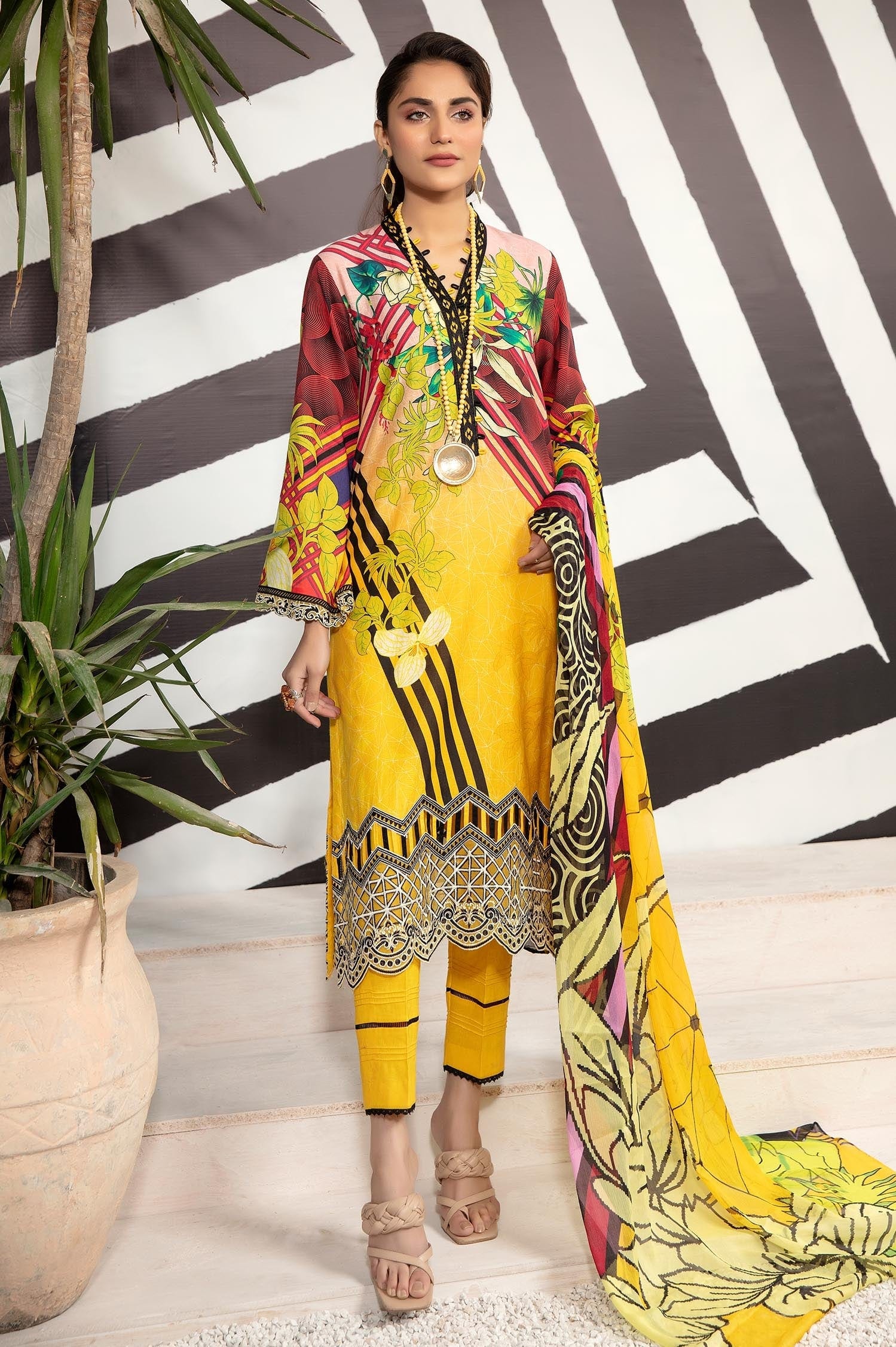 Adan's Libas Esense 3PC Stitched Lawn Collection – Sunglow - Image 2