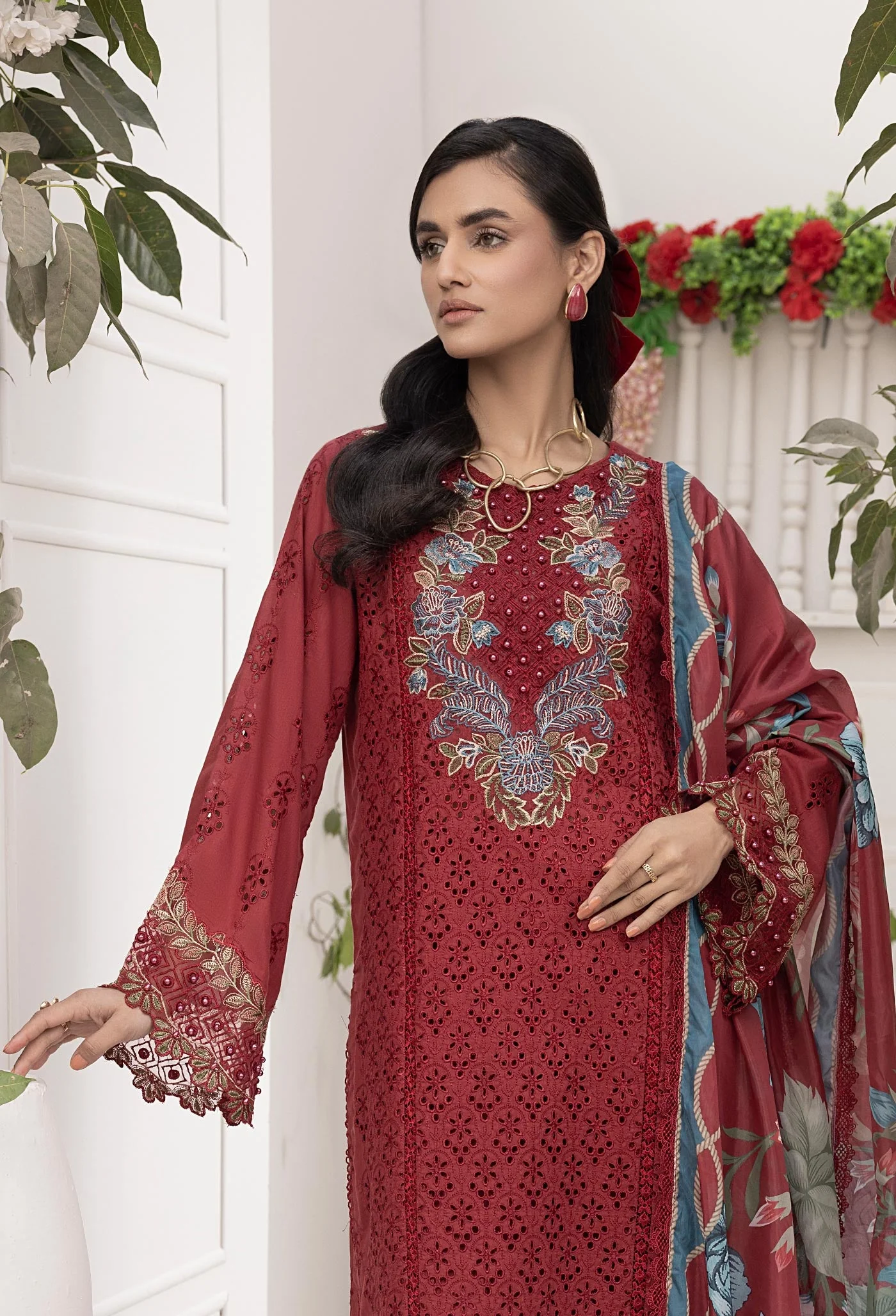 Adan's Libas Ezlyn Schiffli Embroidered Lawn – D-3 - Image 3