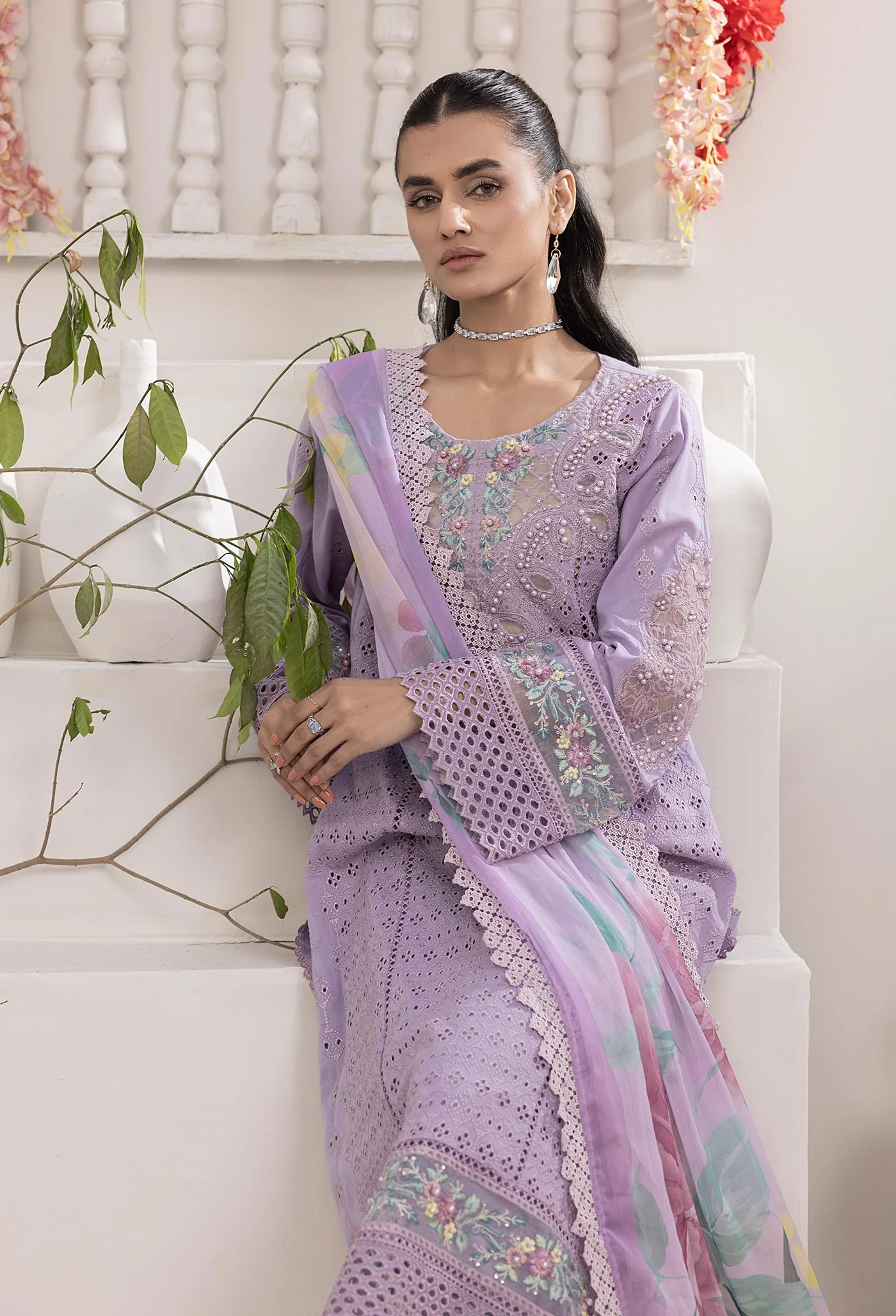 Adan's Libas Ezlyn Schiffli Embroidered Lawn – D-6 - Image 4