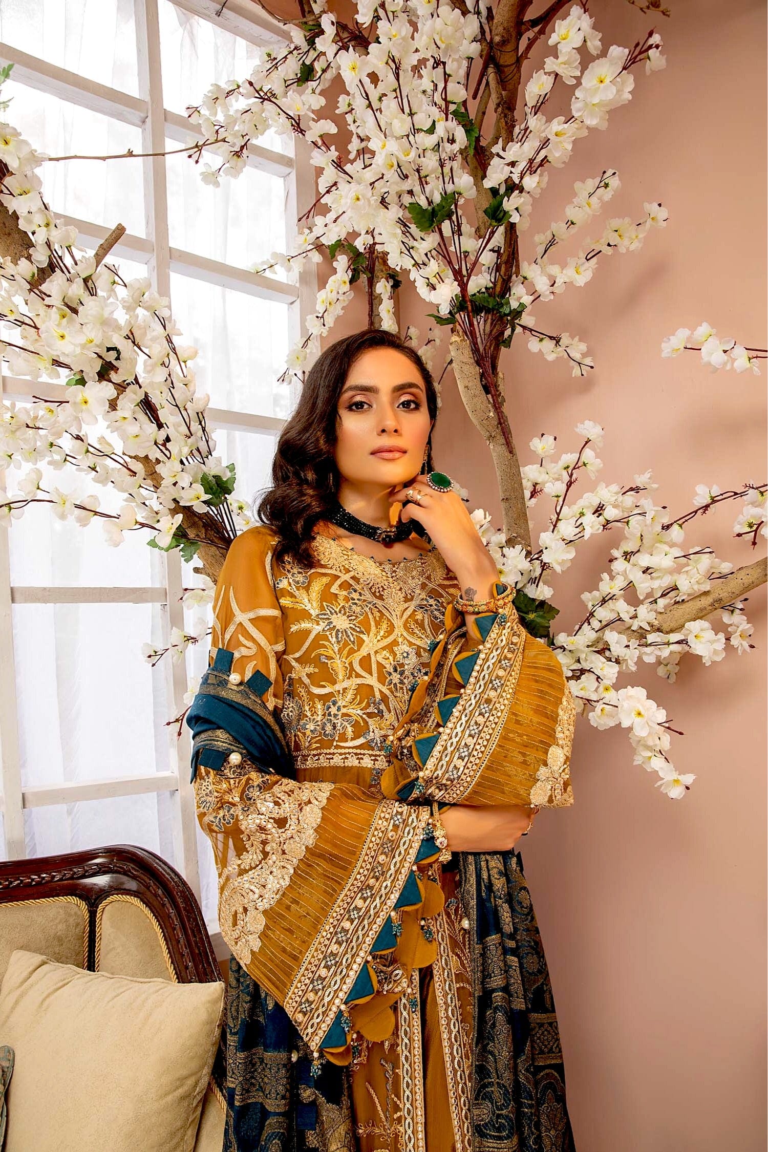 Adan's Libas Luxulia Embroidered Chiffon Collection – Saffron Charm - Image 3
