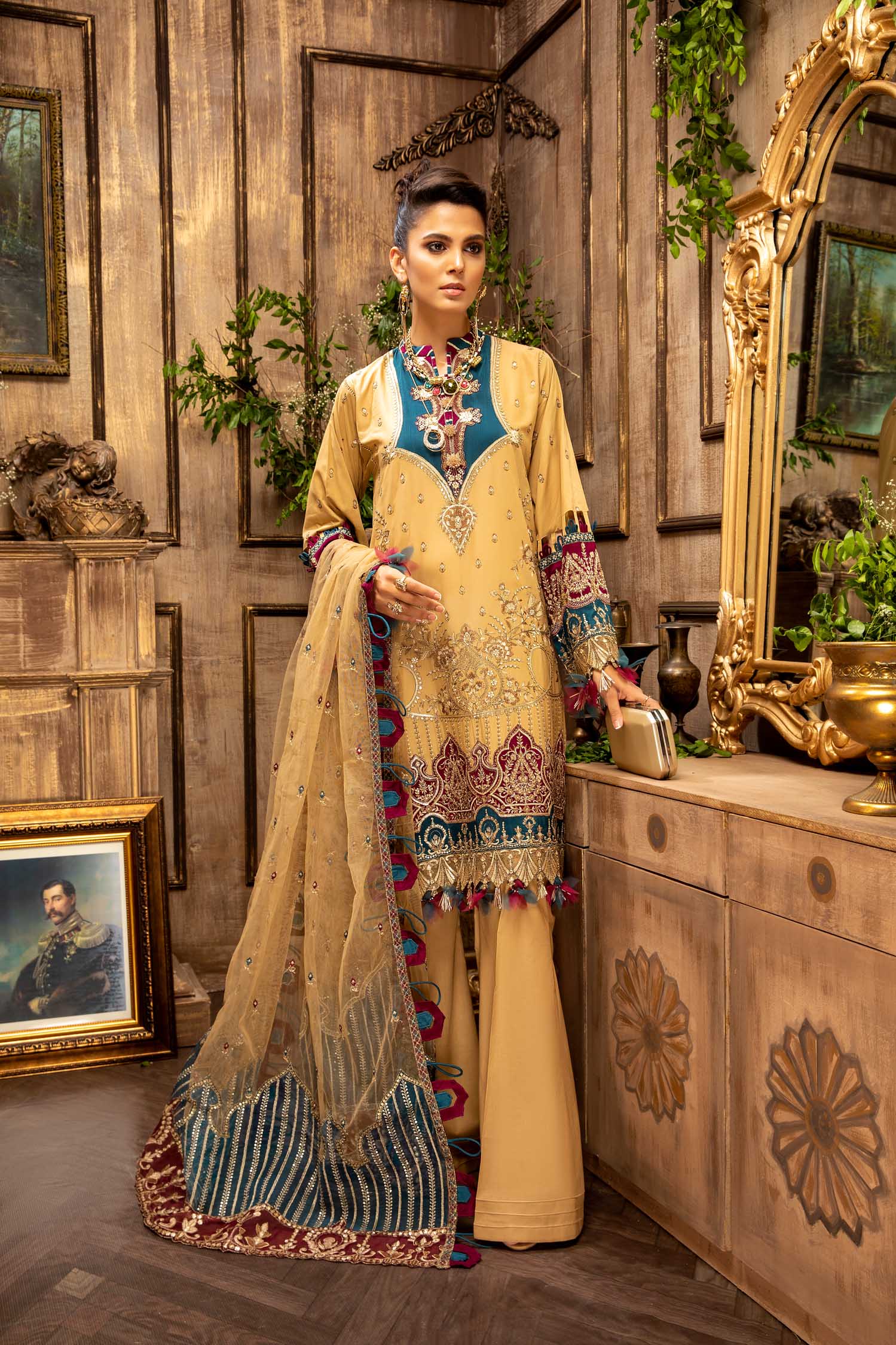 Adan's Libas Majestic Festive Lawn Collection – Light Ochre - Image 2