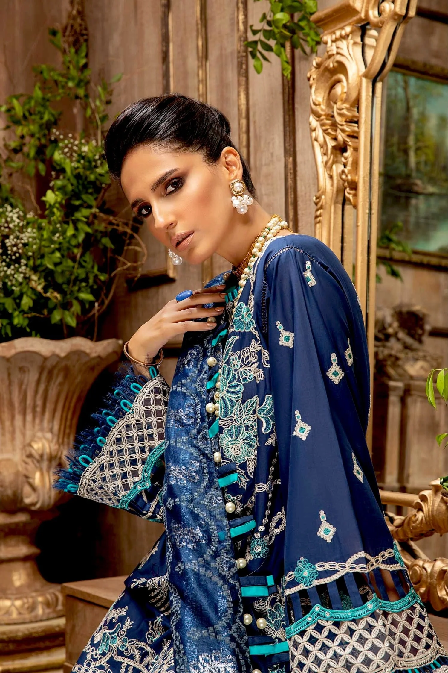 Adan's Libas Majestic Festive Lawn Collection – Oriental Blue - Image 2