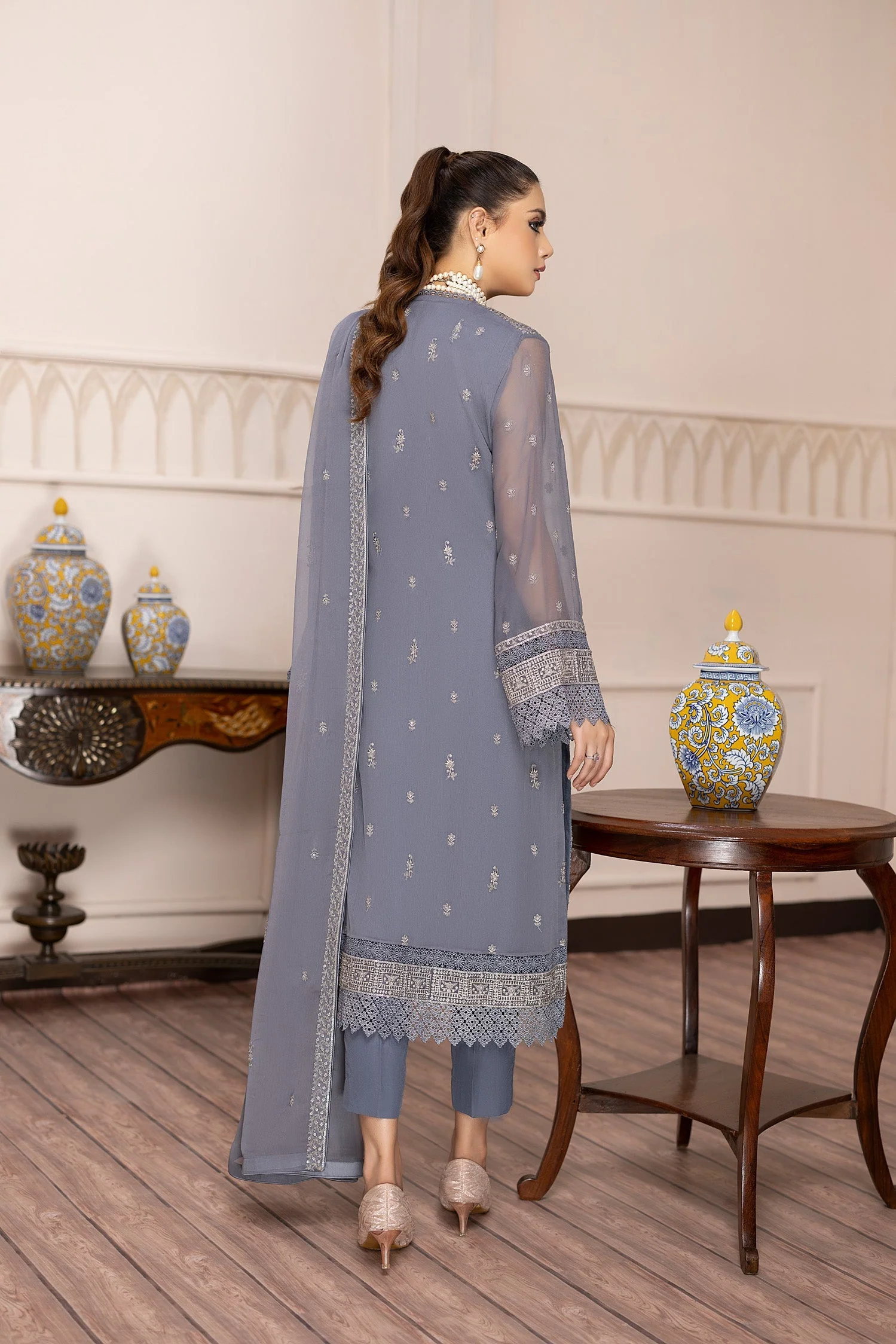 Adan's Libas Pret · Embroidered Chiffon 3PC Collection – Mist Grey - Image 4