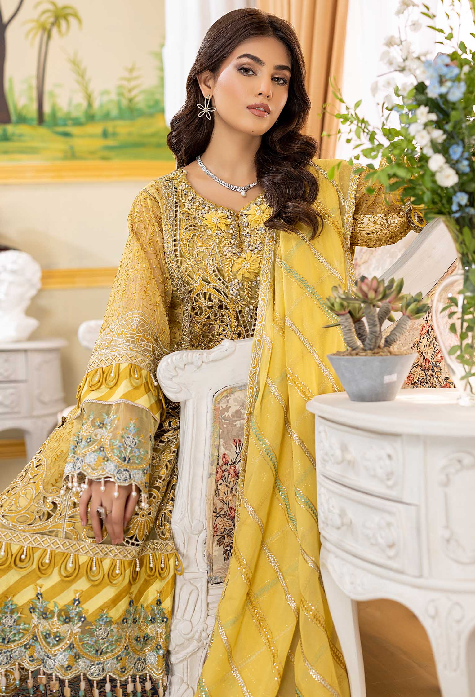 Adan's Libas Restic Affairs Embroidered Organza Collection – Crystal Lime - Image 6