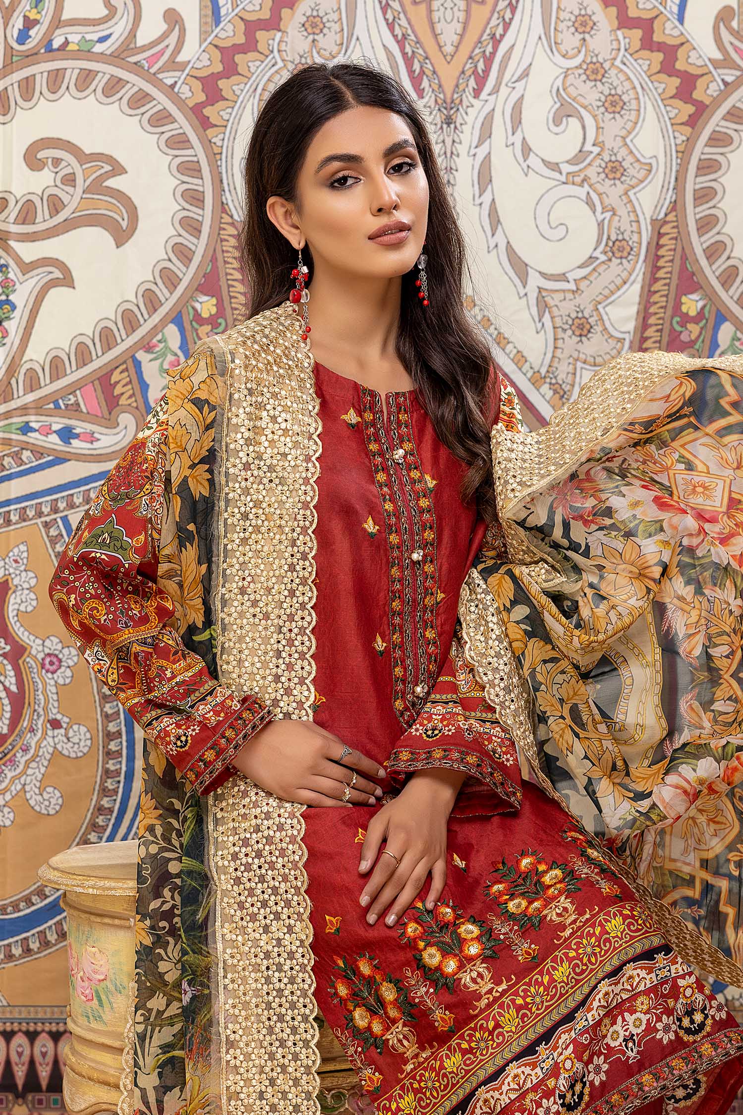 Adan's Libas Talab 3PC Lawn Pret Collection – Cherry Red - Image 3