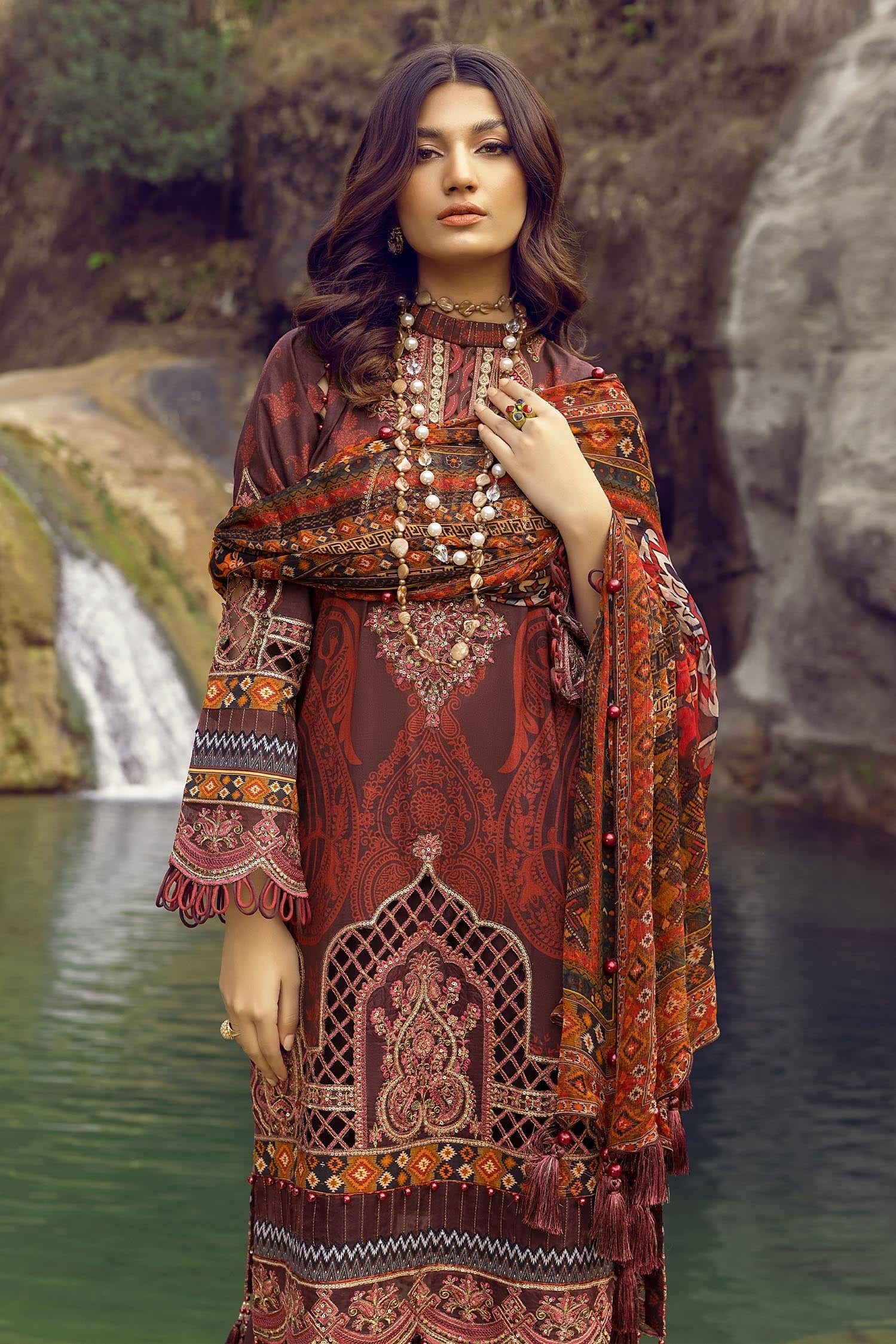 Adan's Libas Wadi-e-Soan Lawn Collection Garnet Dazzle Brown -10 - Image 2