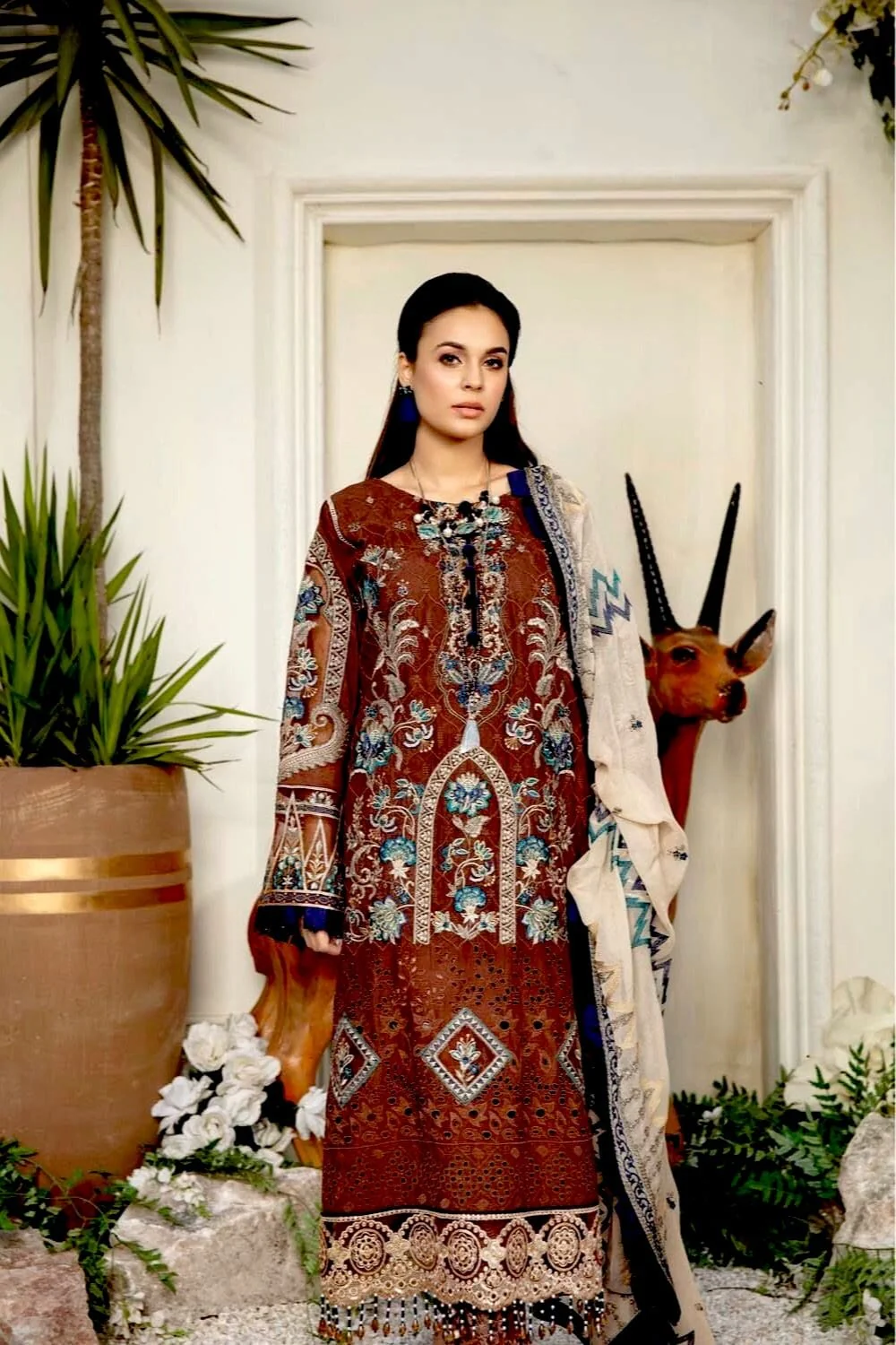 Adan's Libas · Wisteria Schiffli Embroidered Lawn Collection – Burnt Umber - Image 2