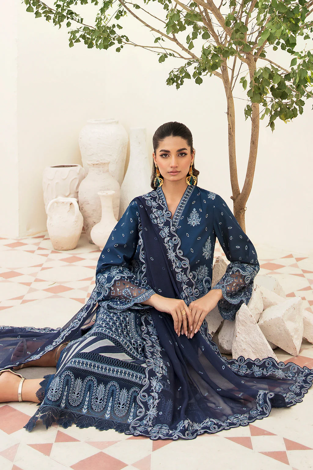 Afrozeh Festive Chikankari Lawn Collection – Azure - Image 5