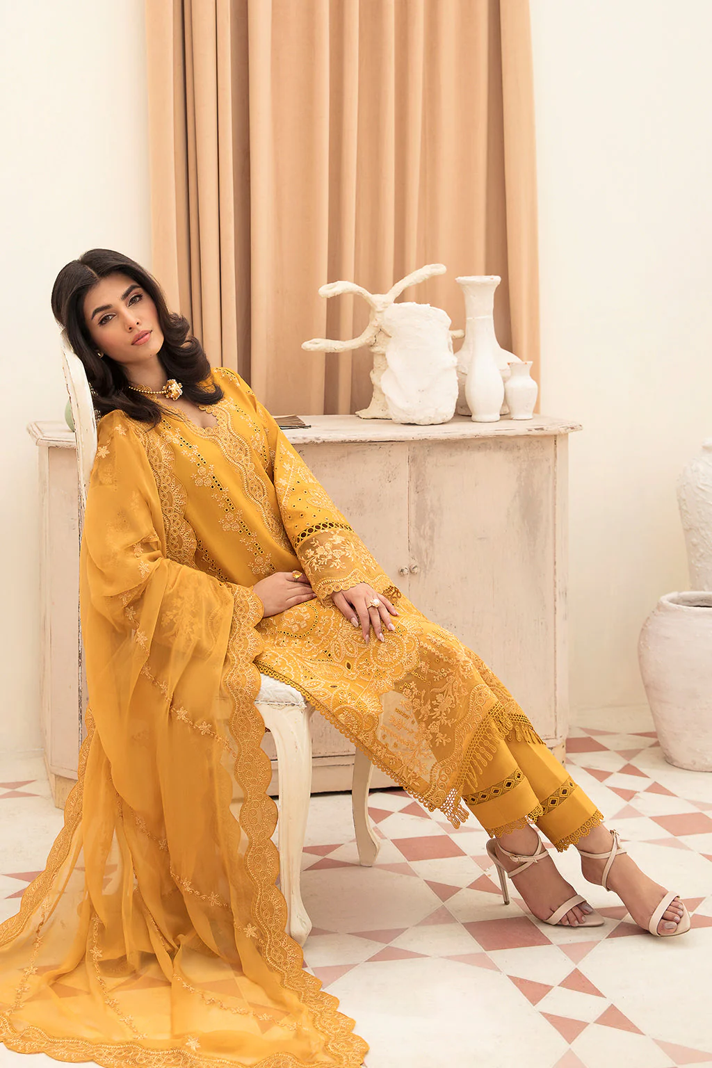 Afrozeh Festive Chikankari Lawn Collection – Goldenrod