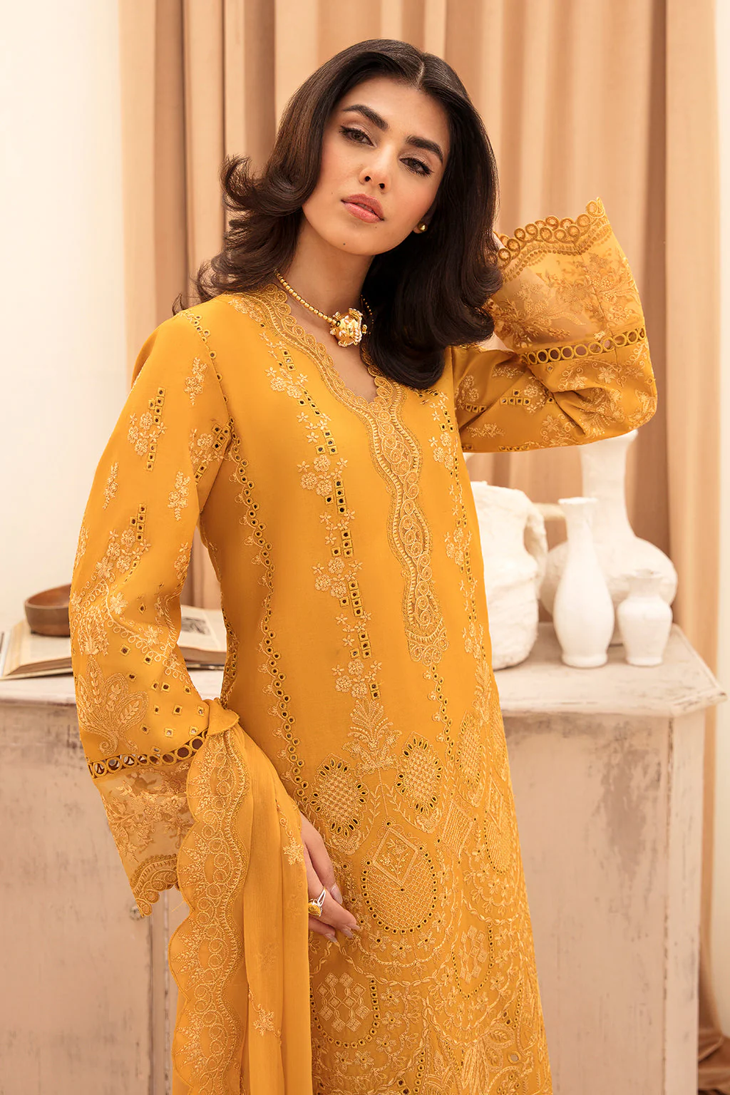 Afrozeh Festive Chikankari Lawn Collection – Goldenrod - Image 6
