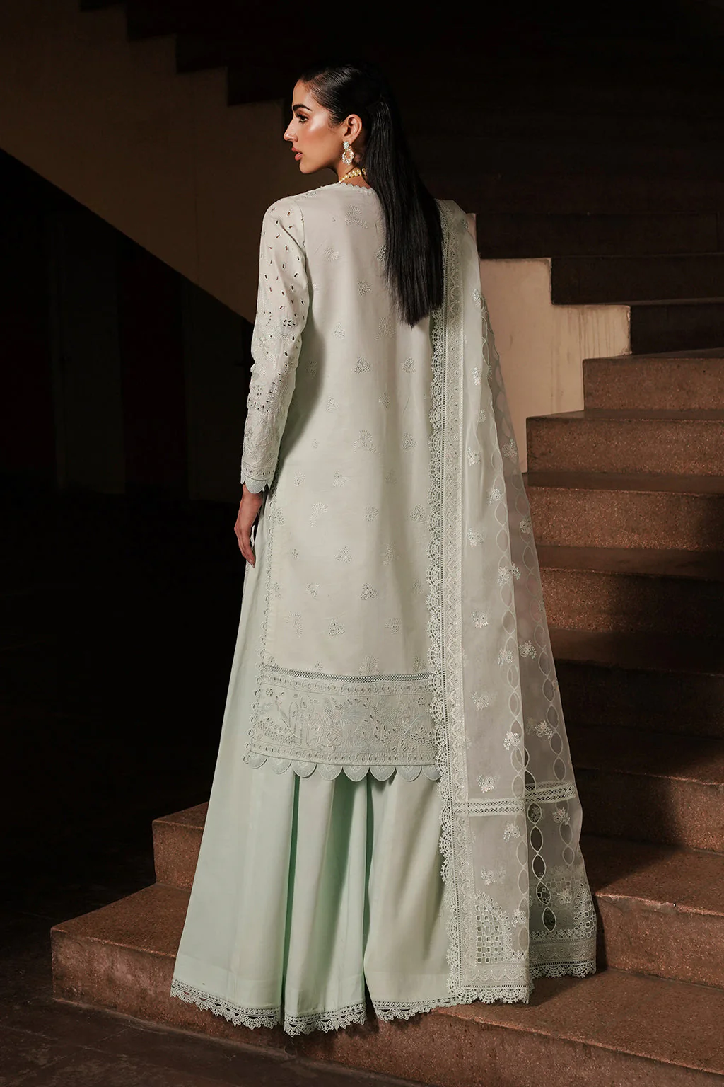 Afrozeh Luxury Chikankari Lawn – Celadon - Image 2