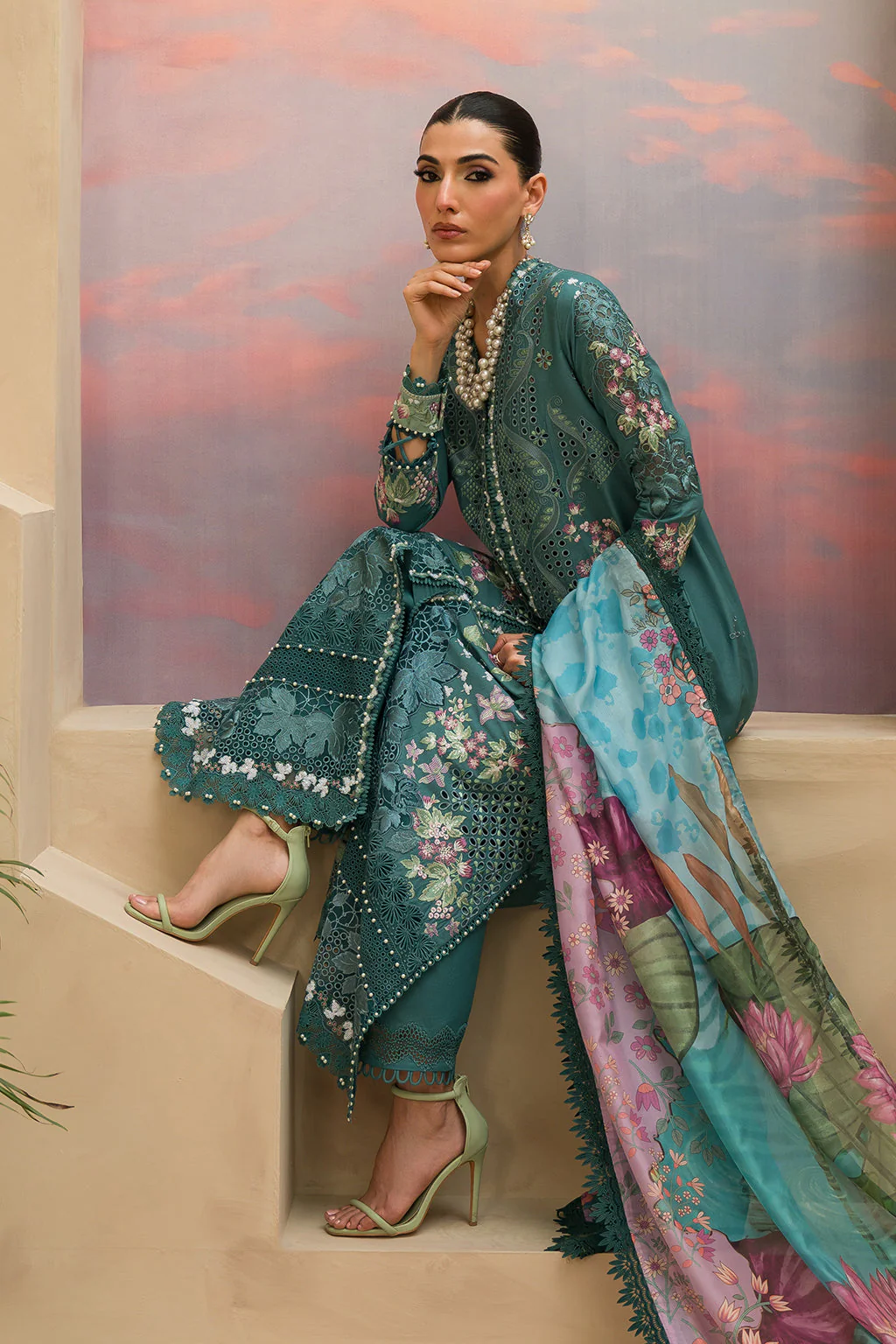 Afrozeh The Painted Garden Festiive Eid Lawn – Stellar Sage - Image 5