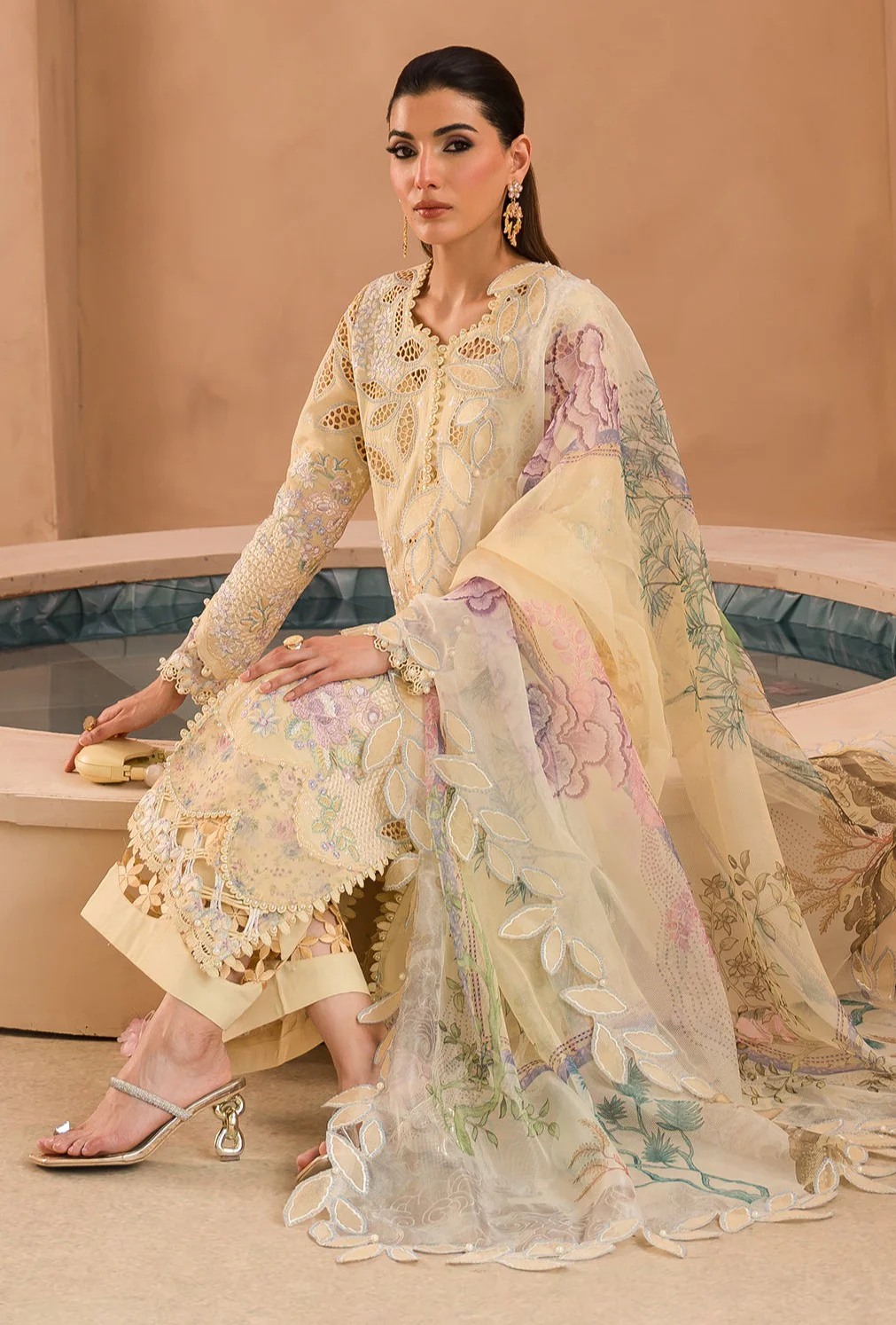 Afrozeh The Painted Garden Festiive Eid Lawn – Sweet Saffron - Image 2