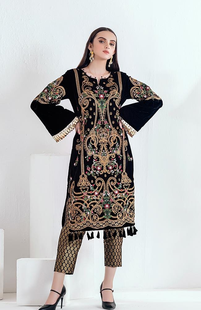 Al Zohaib Velveto Embroidered Velvet Shirt '21 – AZV-21-01 - Image 3