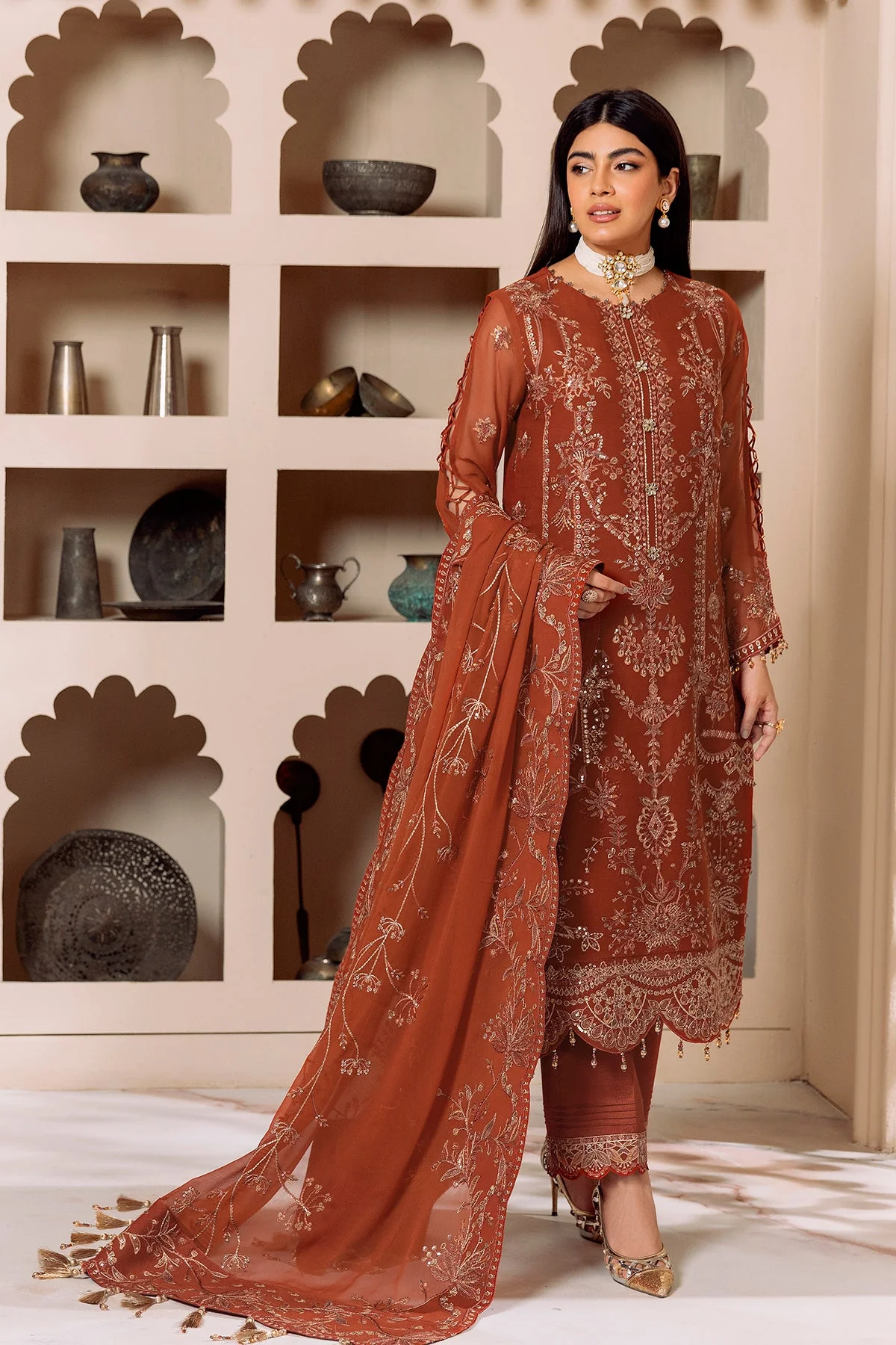 Alizeh Dua Luxury Formals – V01D02A- LYRA ( RUST ) - Image 3