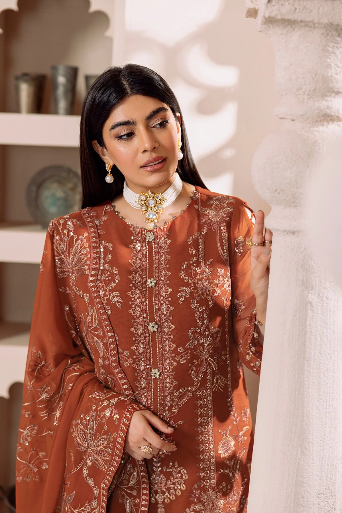 Alizeh Dua Luxury Formals – V01D02A- LYRA ( RUST ) - Image 4