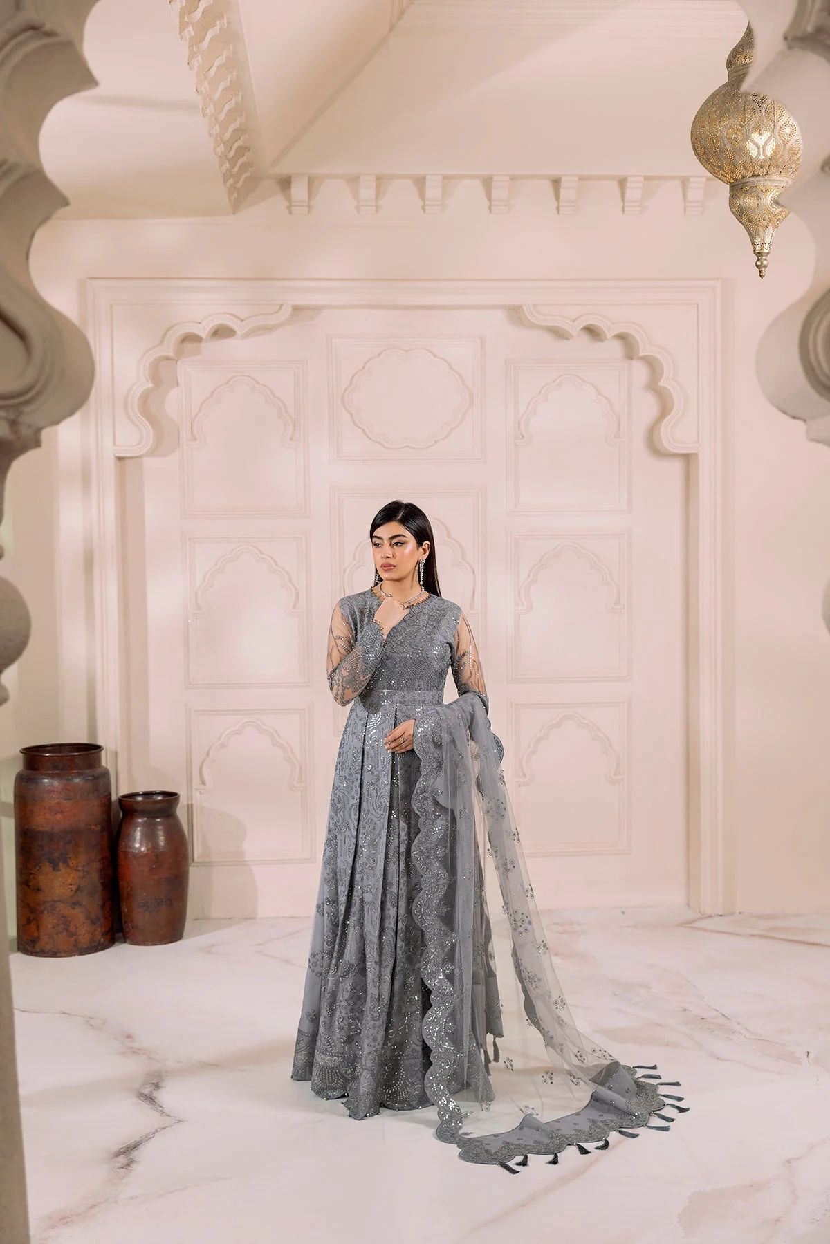 Alizeh Dua Stitched/Pret Luxury Formals – V01D01B- KHIRAD ( GREY ) - Image 4