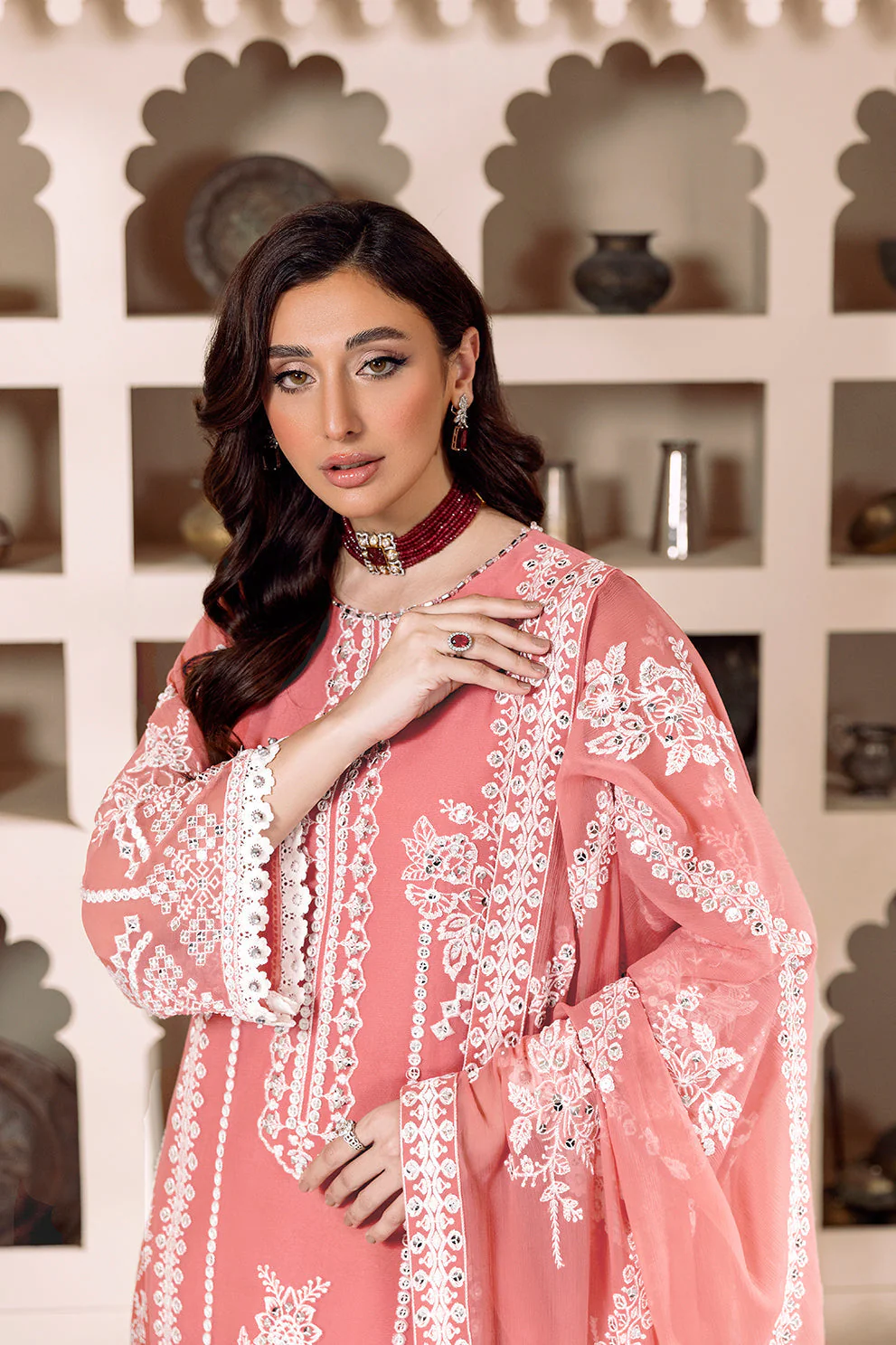 Alizeh Dua Stitched/Pret Luxury Formals – V01D04B- MEHRUNISA ( PINK ) - Image 5
