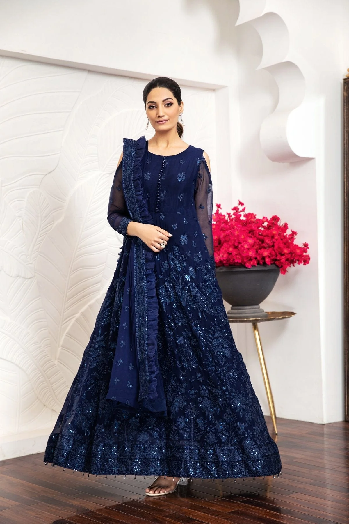 Alizeh Embroidered Chiffon Royale De Luxe Collection – Glace Bleu - Image 6