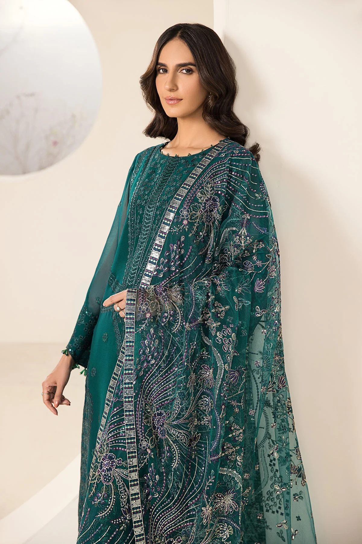 Alizeh Lamhay Festive Formal Collection – Embroidered Chiffon Sea Blue - V15D05 - Giza - Image 7