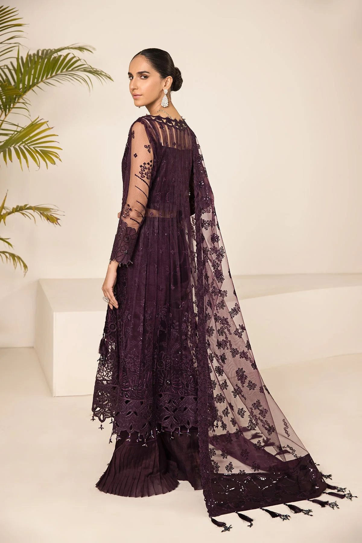 Alizeh Lamhay Festive Formal Collection – Embroidered Net Plum - V15D08 - Maya - Image 4