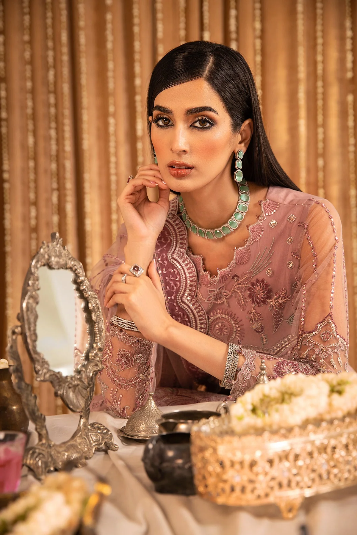 Alizeh Mehfil-e-Uroos Formal Collection – Anamta - V16D06 Embroidered Net Pink - Image 12