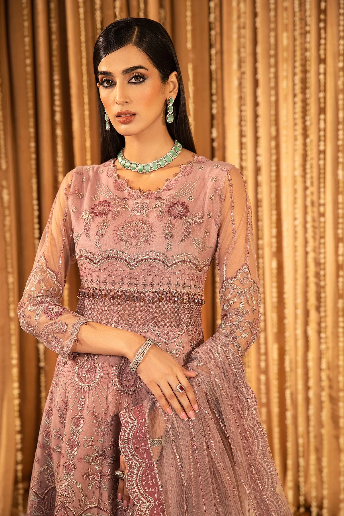 Alizeh Mehfil-e-Uroos Formal Collection – Anamta - V16D06 Embroidered Net Pink - Image 8