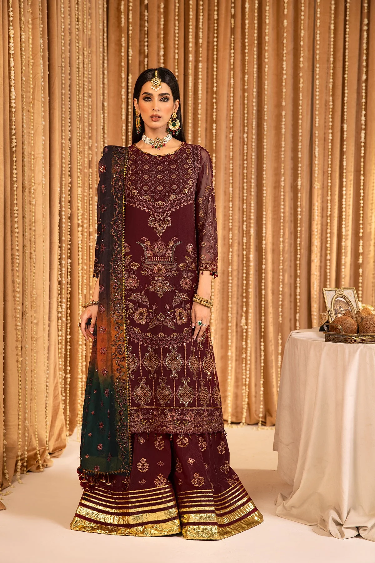 Alizeh Mehfil-e-Uroos Formal Collection – Roheen - V16D01 Embroidered Chiffon Maroon - Image 11