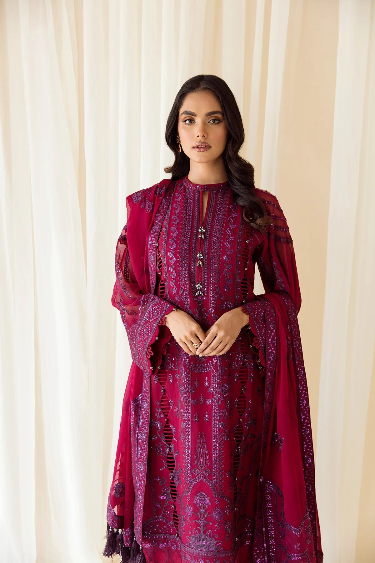 Alizeh Rang-e-Mehr Formal Collection – Embroidered Chiffon Magenta - V14D05 - Image 5