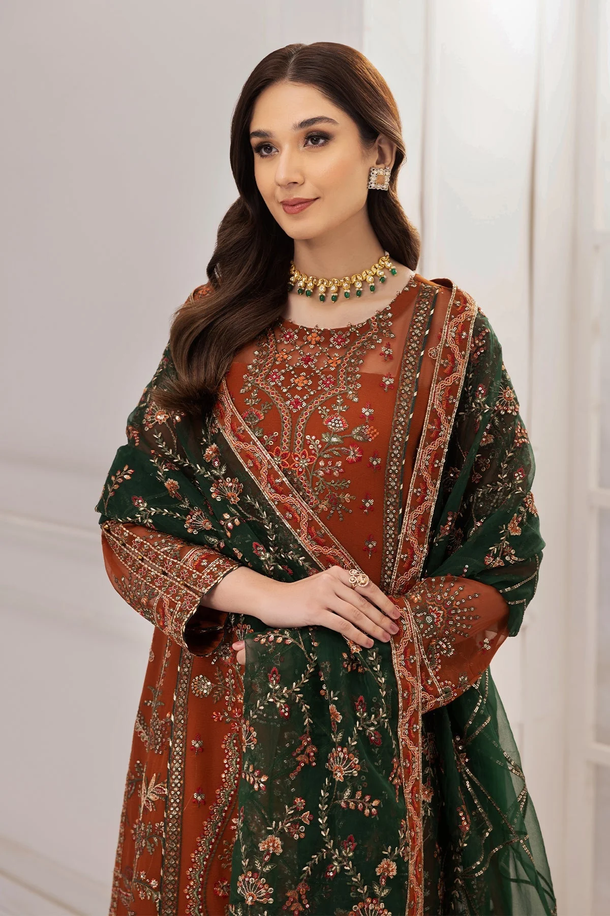 Alizeh Rang-e-Mehr Formal Collection – Embroidered Chiffon Rust - V14D02 - Image 5