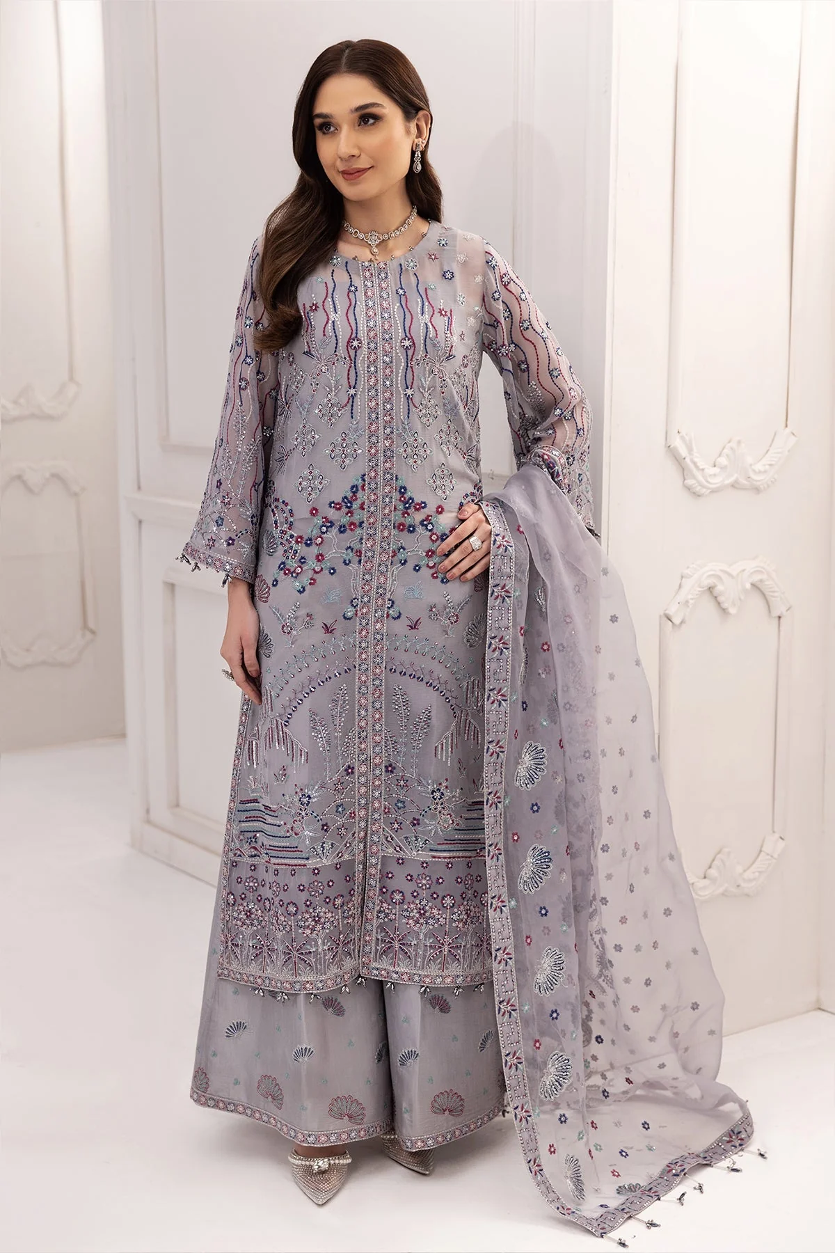 Alizeh Rang-e-Mehr Formal Collection – Embroidered Chiffon Zinc - V14D06 - Image 2
