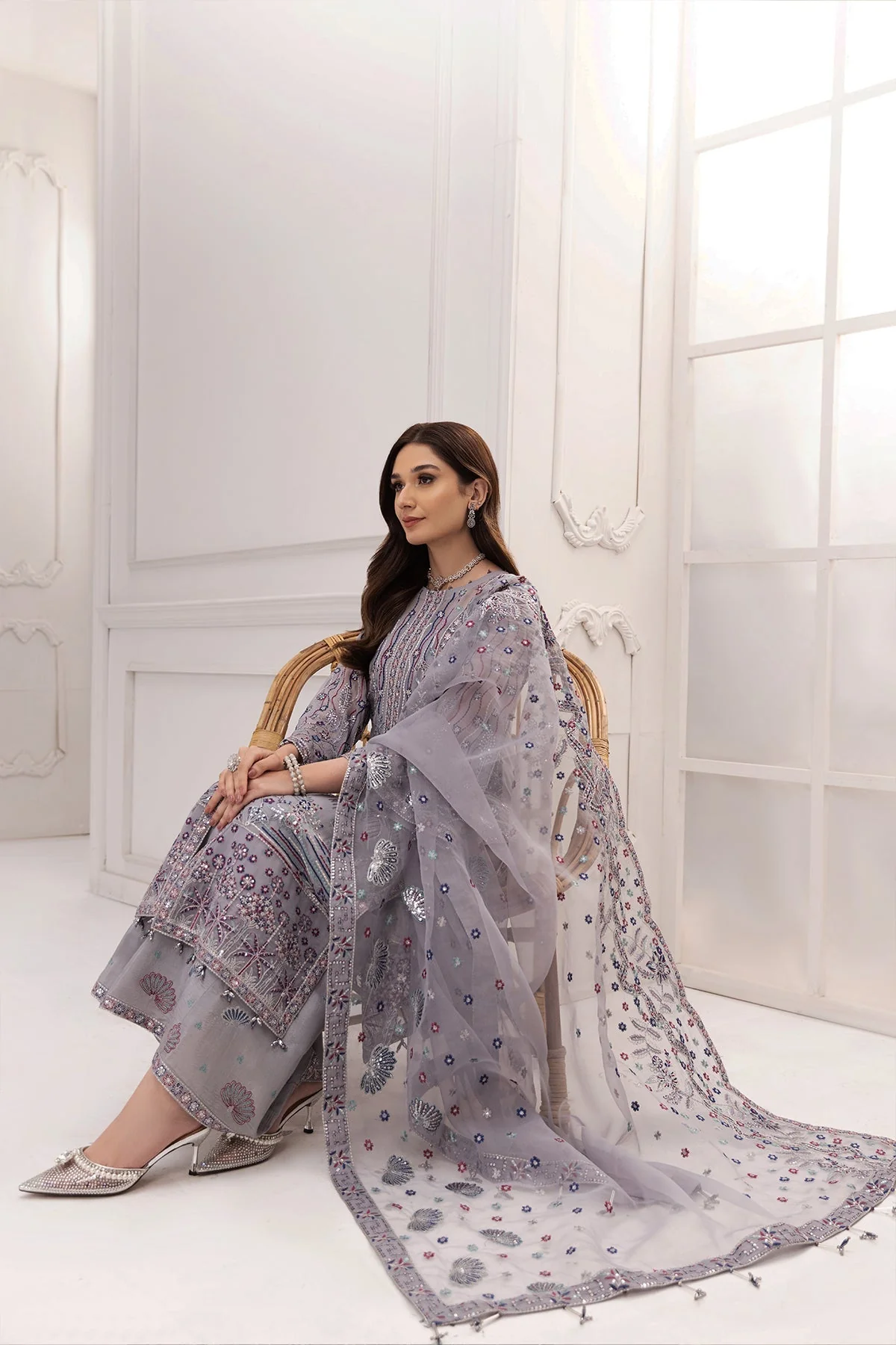 Alizeh Rang-e-Mehr Formal Collection – Embroidered Chiffon Zinc - V14D06 - Image 3