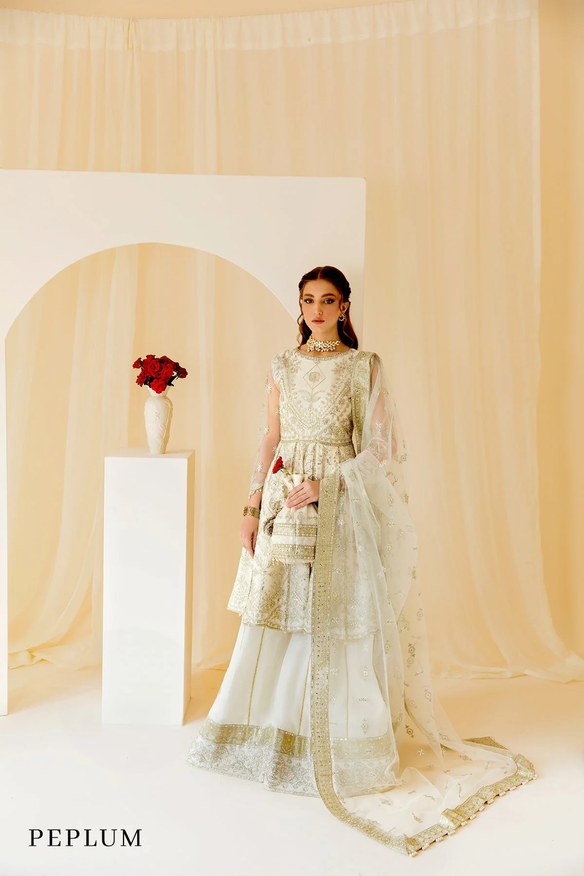 Alizeh Rang-e-Mehr Formal Collection – Embroidered Net White - V14D07 - Image 8