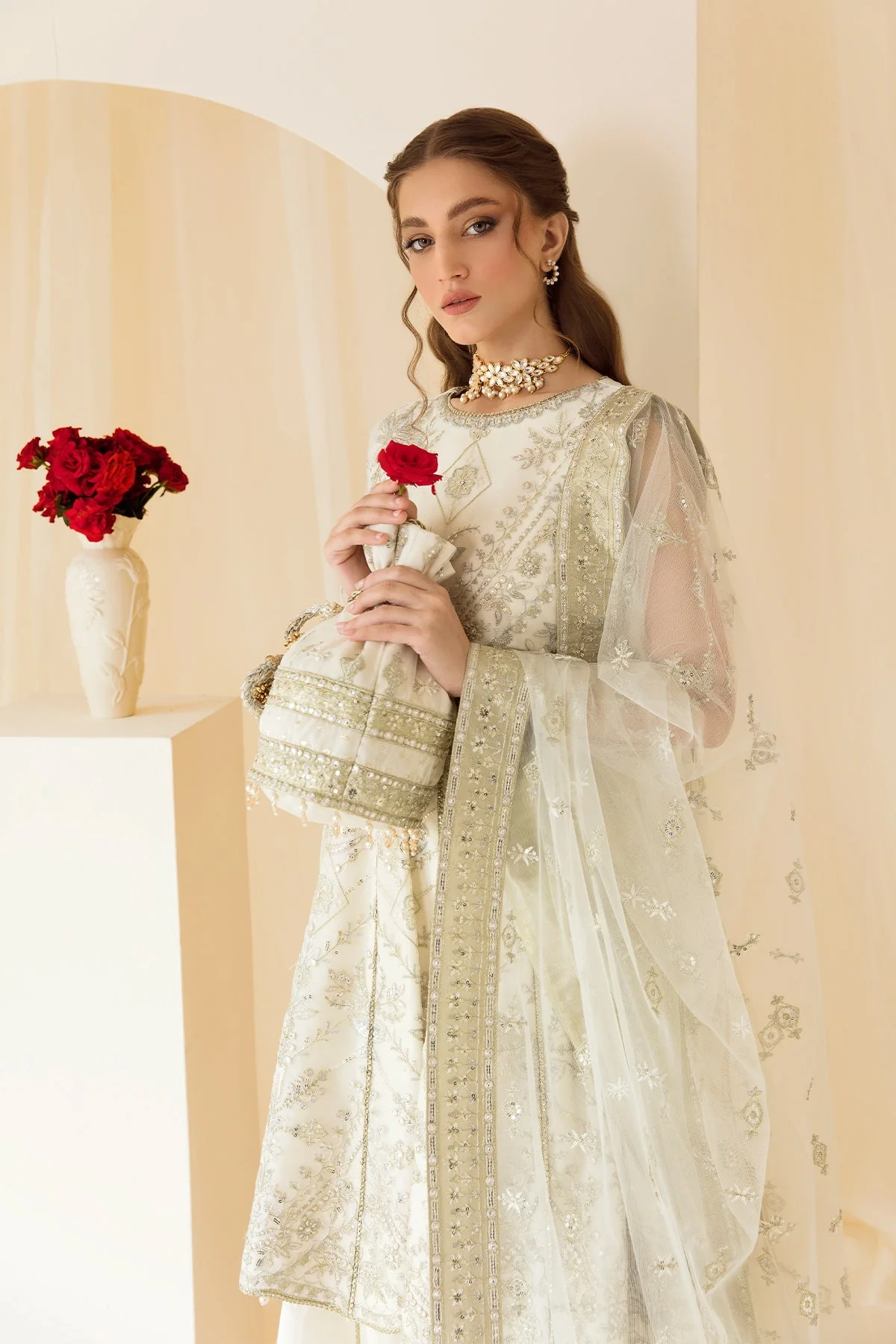 Alizeh Rang-e-Mehr Formal Collection – Embroidered Net White - V14D07 - Image 9