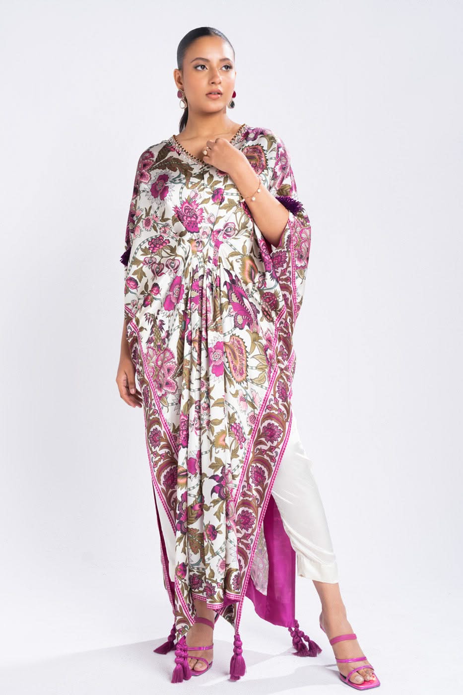 Alkaram Chamois Silk Suit With Printed Tissue Silk Dupatta – SK-03-24-Cream - Image 2