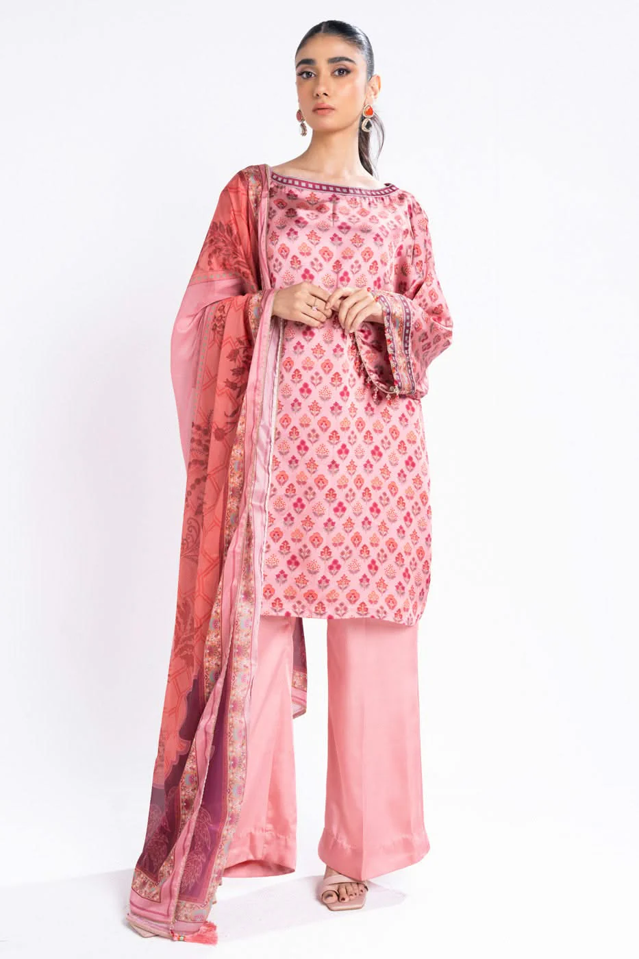 Alkaram Chamois Silk Suit With Printed Tissue Silk Dupatta – SK-08-24-Tea Pink - Image 3
