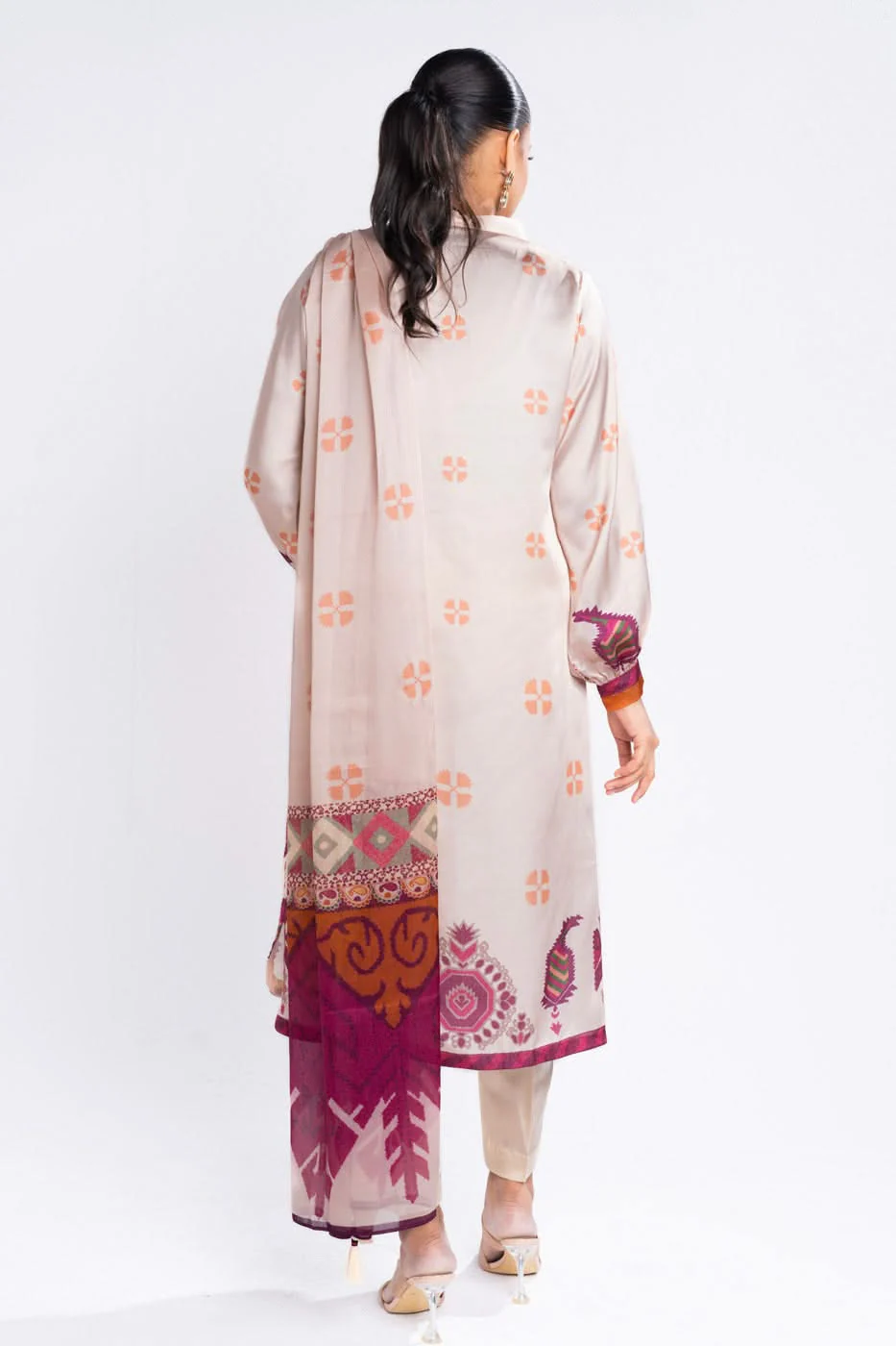 Alkaram Chamois Silk Suit With Printed Tissue Silk Dupatta – SK-11-24-Beige - Image 6