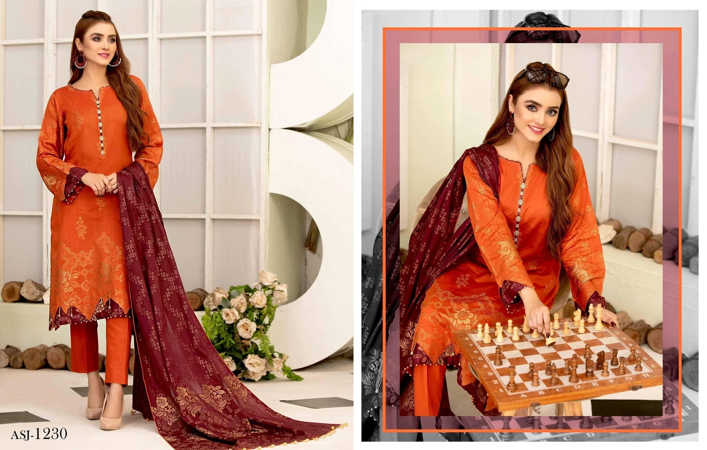 Amna Sohail by Tawakkal Fabrics – Marigold Broshia Banarsi Collection – ASJ-1230 - Image 2