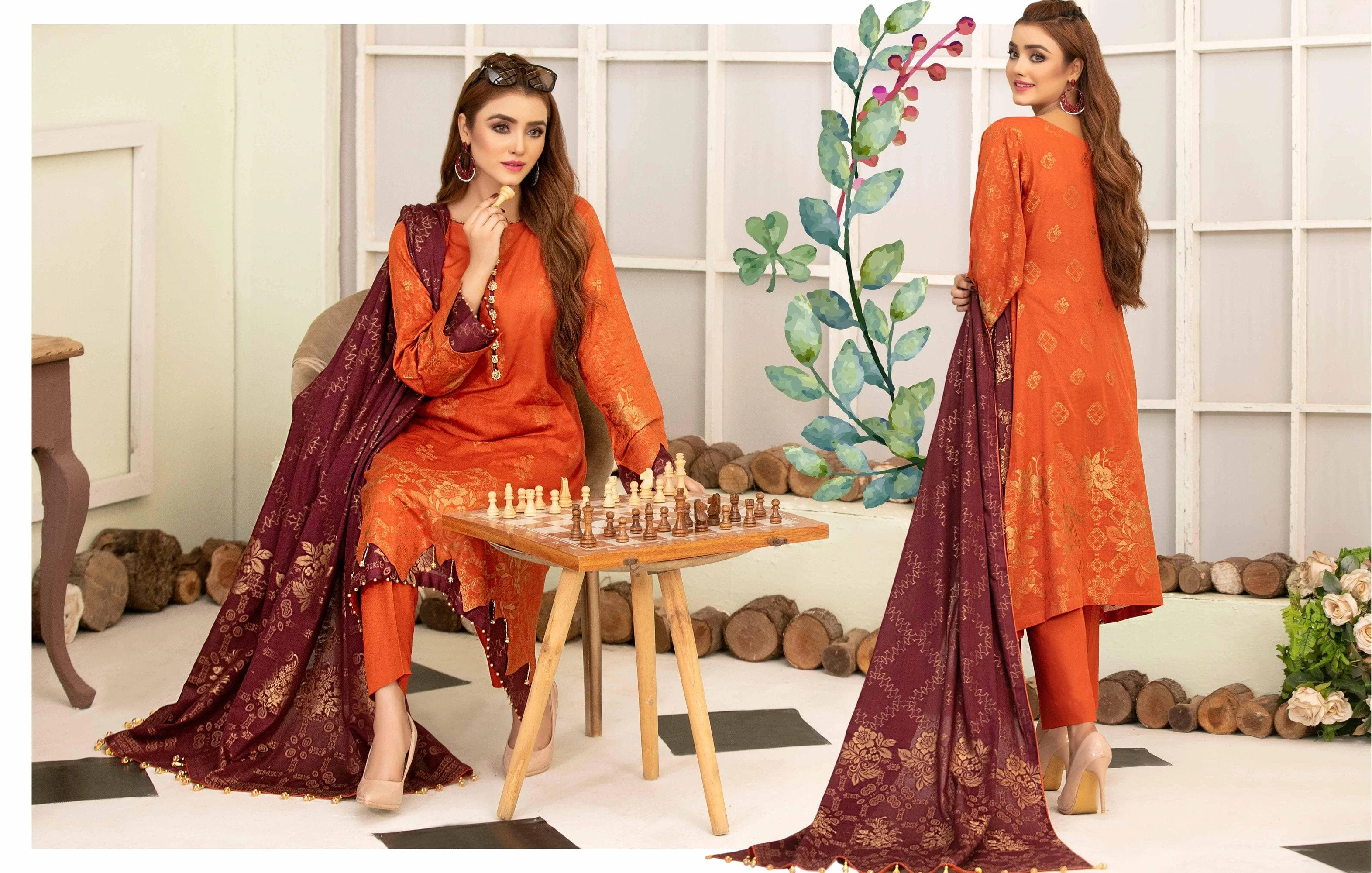 Amna Sohail by Tawakkal Fabrics – Marigold Broshia Banarsi Collection – ASJ-1230 - Image 3