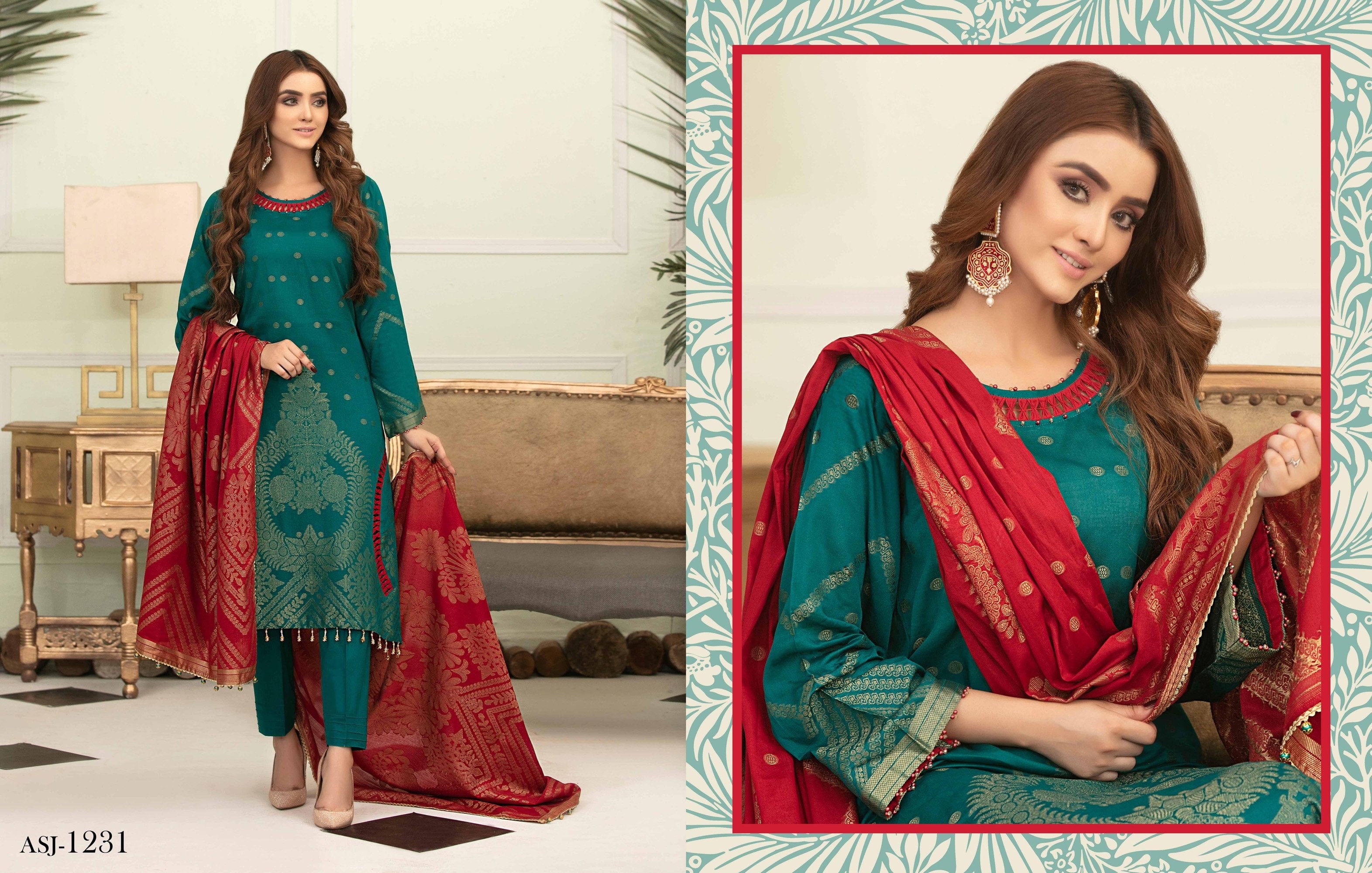 Amna Sohail by Tawakkal Fabrics – Marigold Broshia Banarsi Collection – ASJ-1231 - Image 2