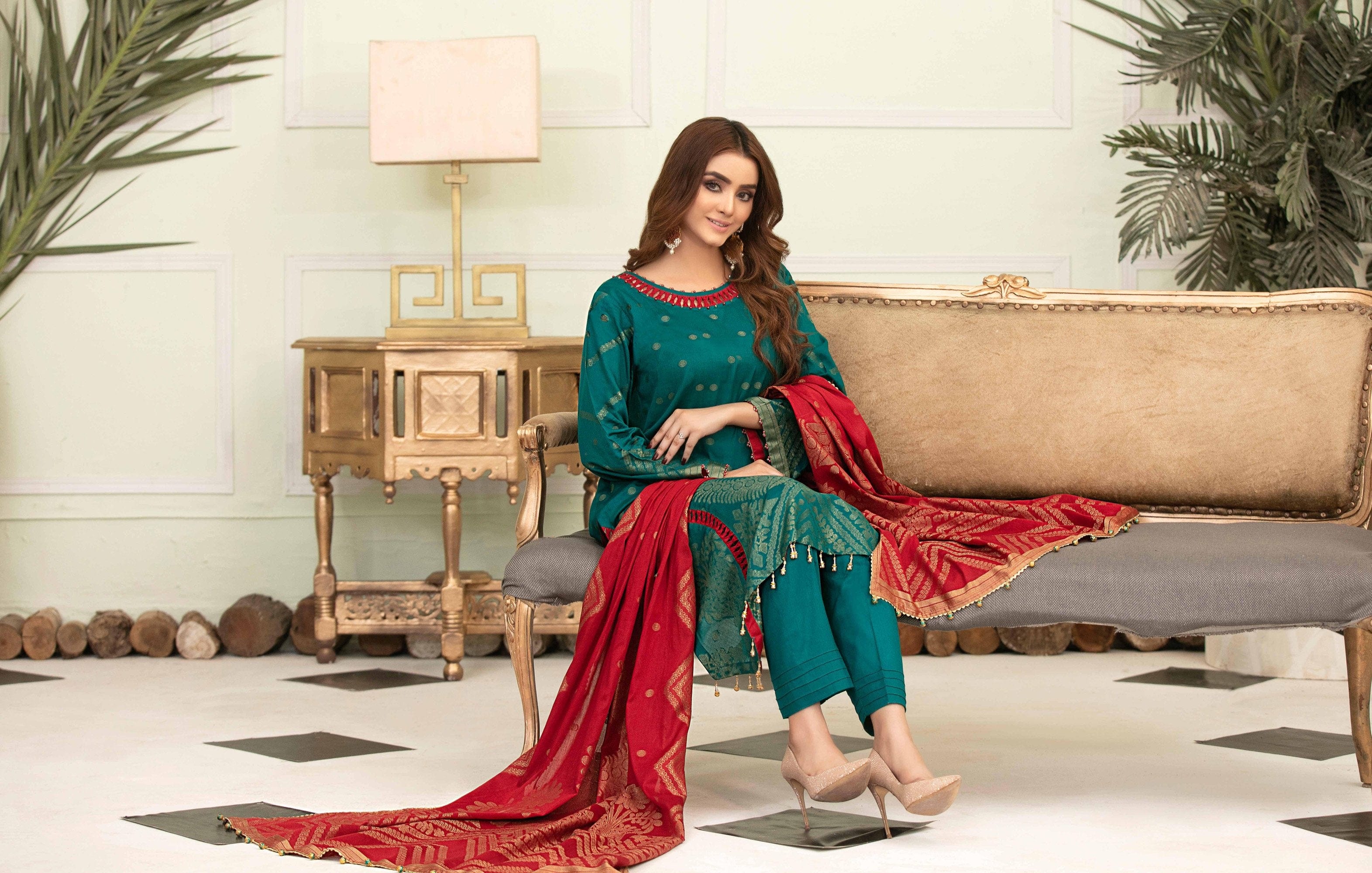 Amna Sohail by Tawakkal Fabrics – Marigold Broshia Banarsi Collection – ASJ-1231 - Image 3