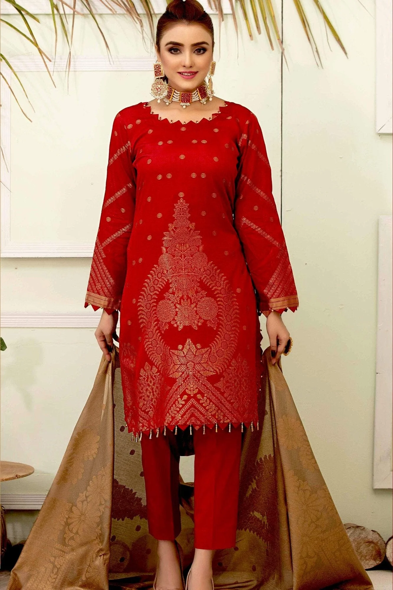 Amna Sohail by Tawakkal Fabrics – Marigold Broshia Banarsi Collection – ASJ-1236