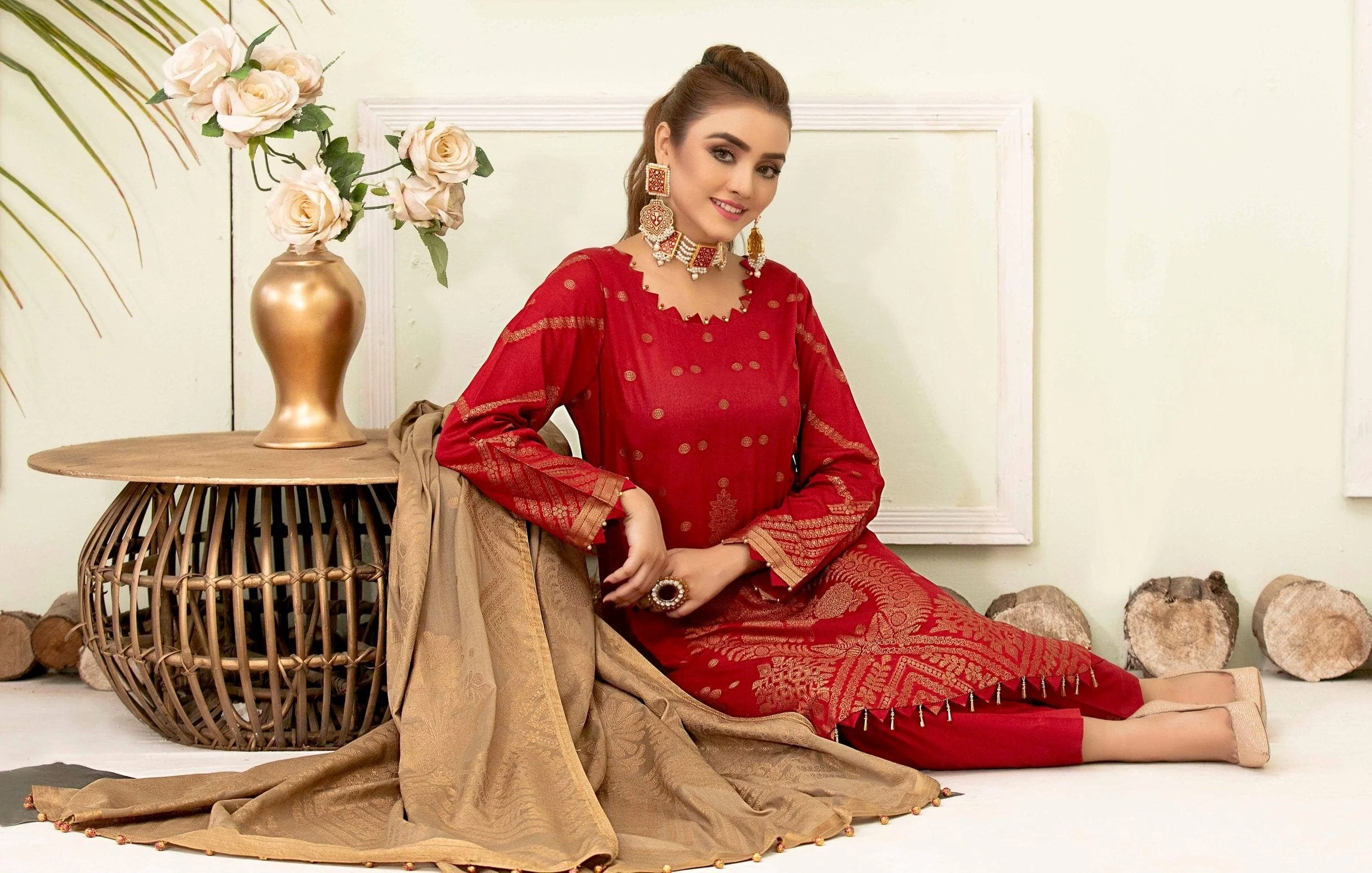 Amna Sohail by Tawakkal Fabrics – Marigold Broshia Banarsi Collection – ASJ-1236 - Image 3
