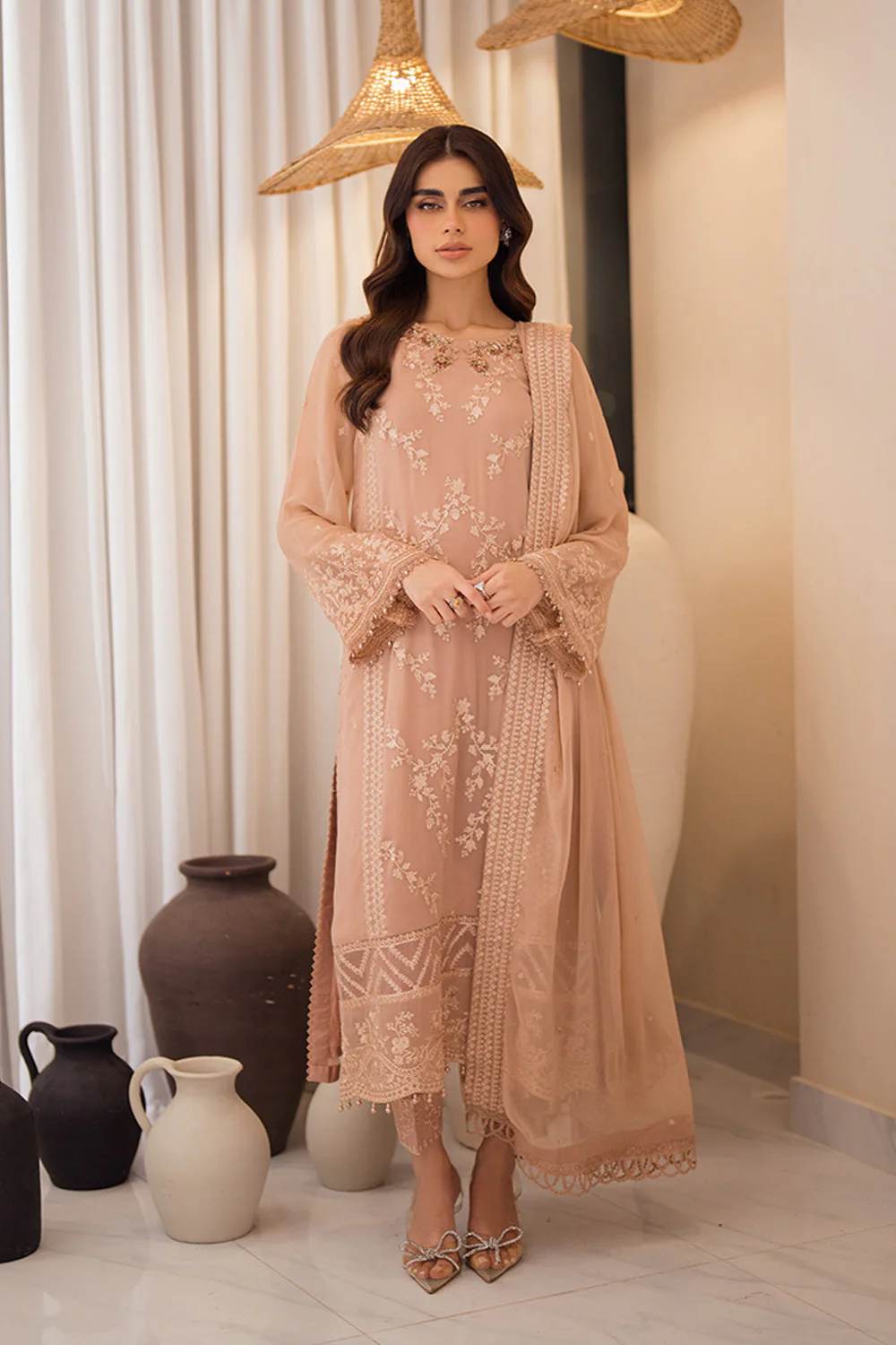 Azure Ensembles Luxury Chiffon Formals – Beige Bliss - Image 3