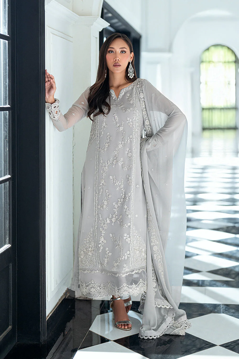 Azure Ensembles Luxury Eid Chiffon Formals – Ash Veil - Image 2