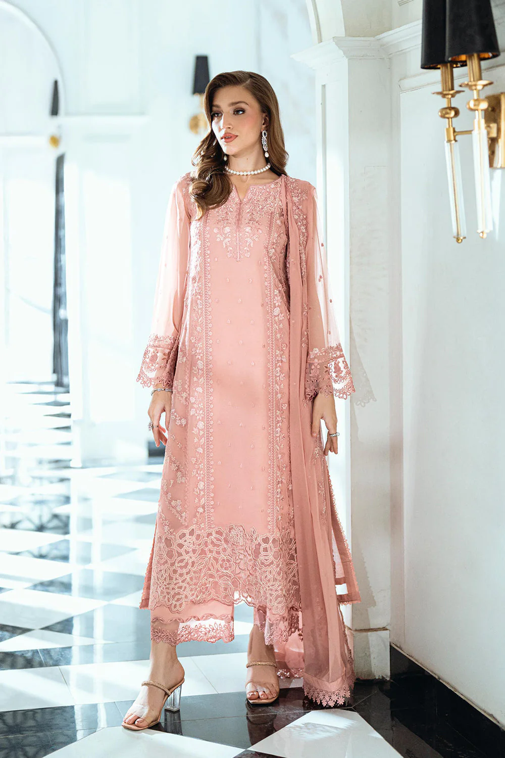 Azure Ensembles Luxury Eid Chiffon Formals – Faded Blush - Image 2