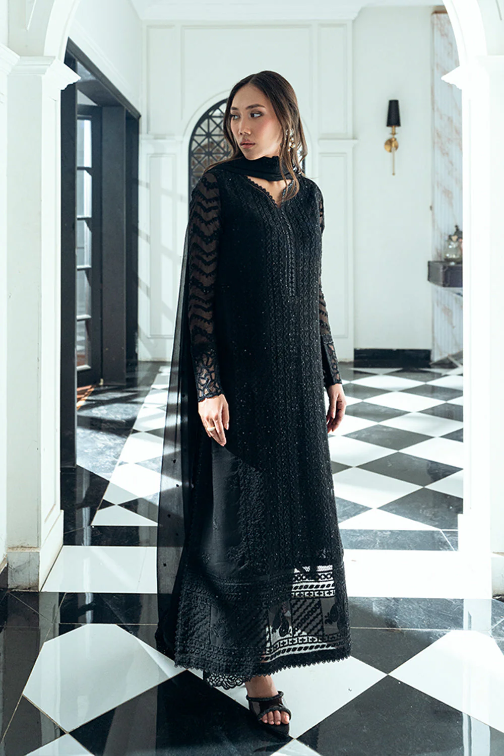 Azure Ensembles Luxury Eid Chiffon Formals – Raven Drape - Image 5