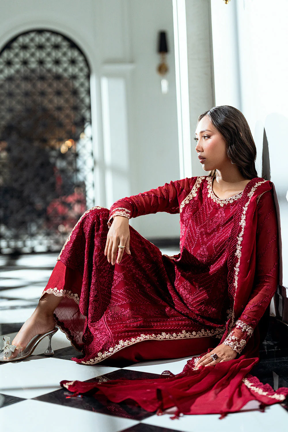 Azure Ensembles Luxury Eid Chiffon Formals – Rouge - Image 7