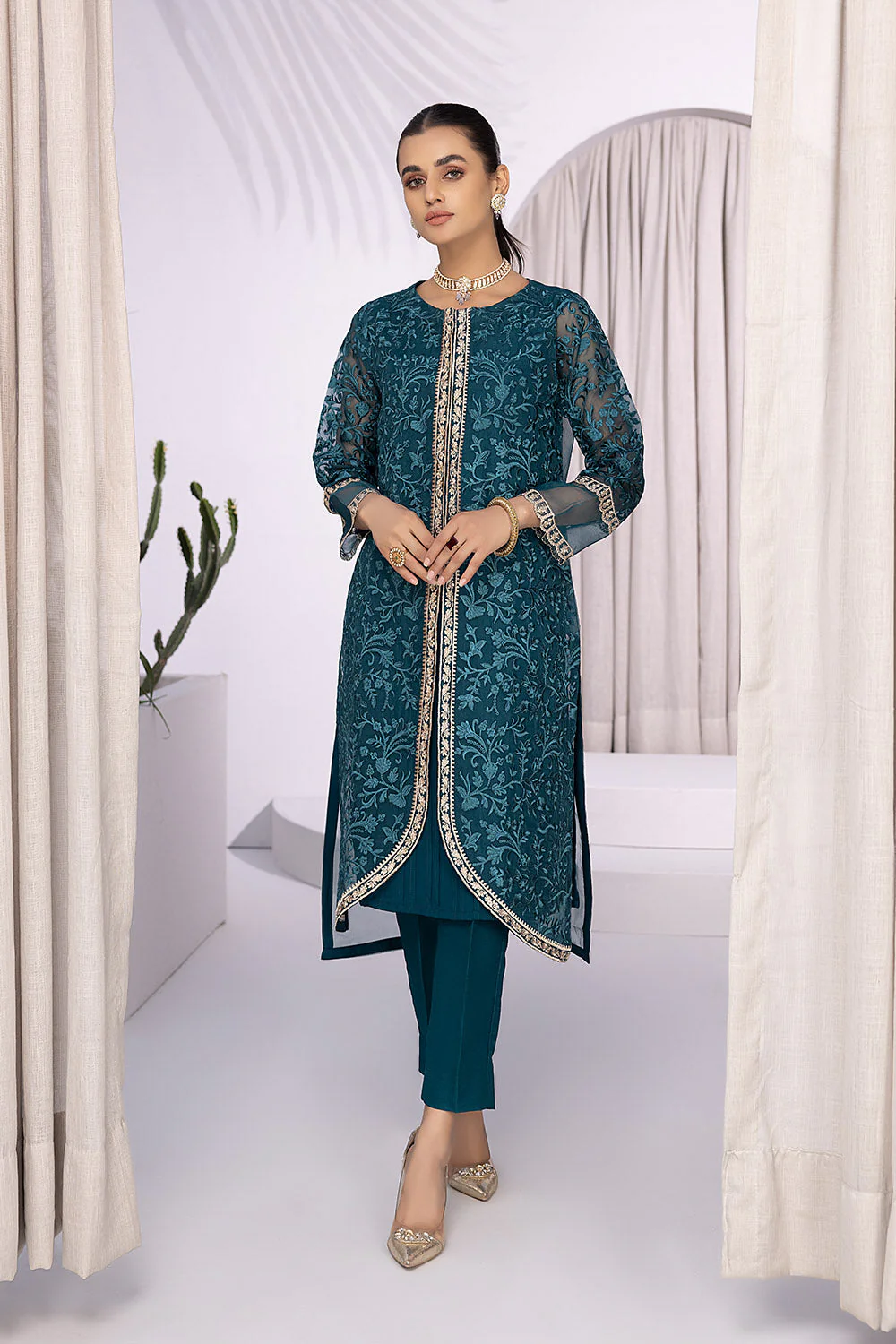 Azure Luxury Embroidered Formal Shirts – Glowing Fern - Image 4